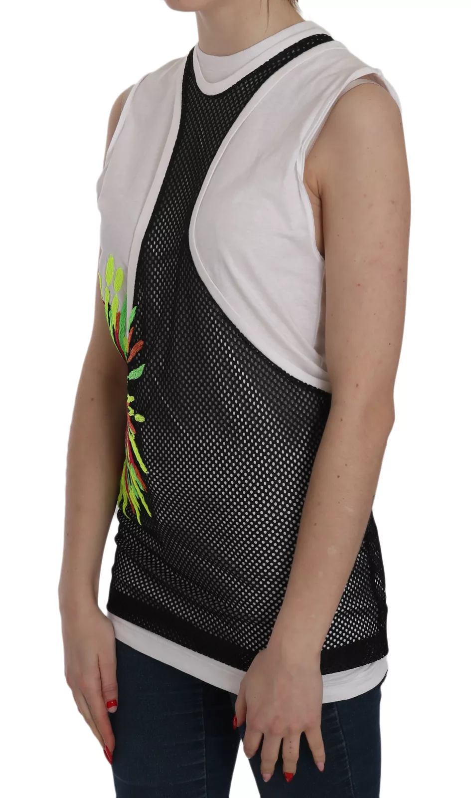 Dsquared2 Black White Crew Neck Sleeveless Cotton Blouse