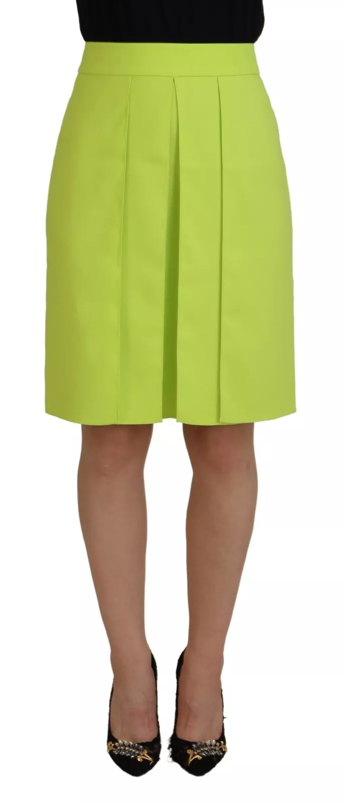Dsquared2 Green High Waist Pleated A-line Knee Length Skirt