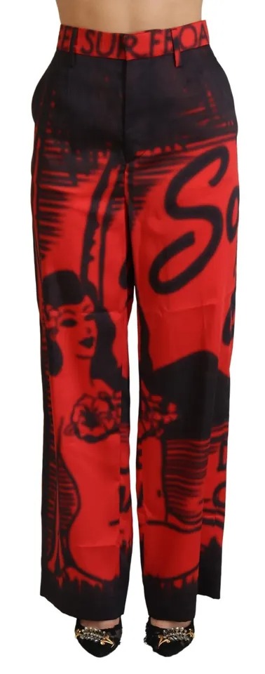Dsquared2 Red Printed High Waist Straight Pants