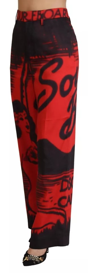 Dsquared2 Red Printed High Waist Straight Pants