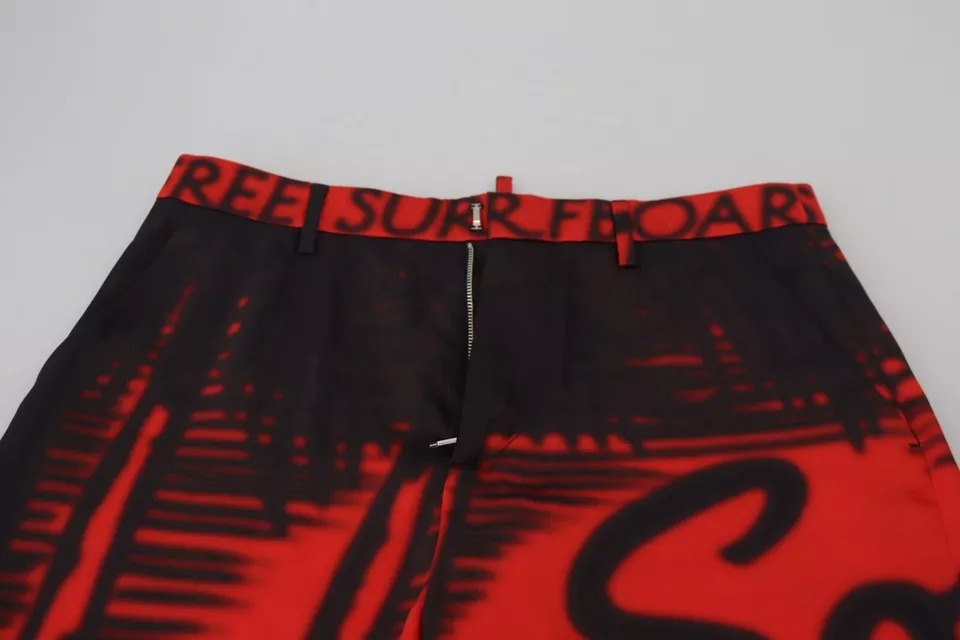 Dsquared2 Red Printed High Waist Straight Pants