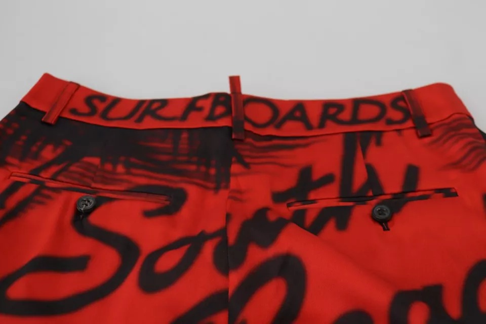 Dsquared2 Red Printed High Waist Wide Leg Cropped Pants