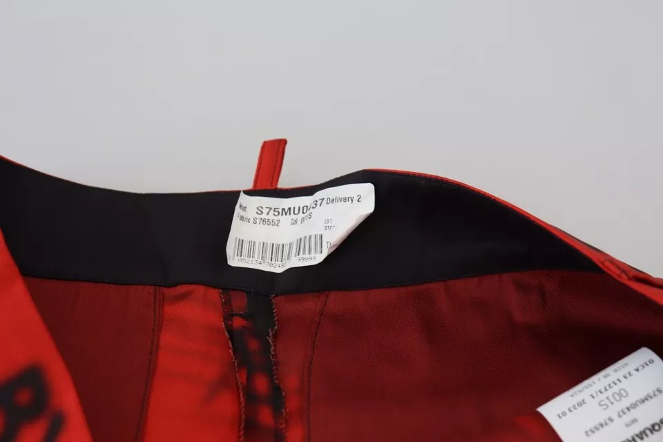 Dsquared2 Red Printed High Waist Wide Leg Cropped Pants