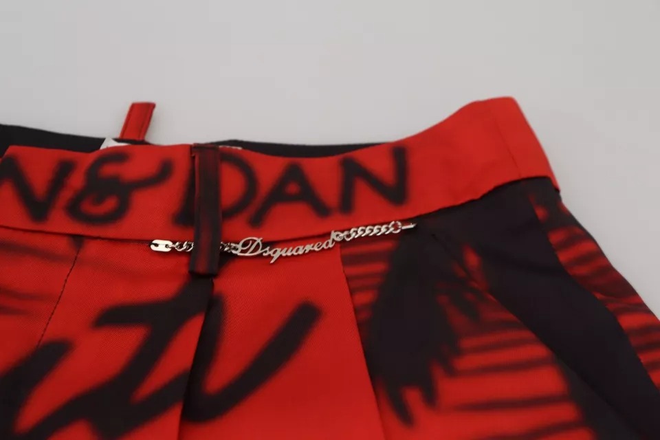Dsquared2 Red Printed High Waist Wide Leg Cropped Pants