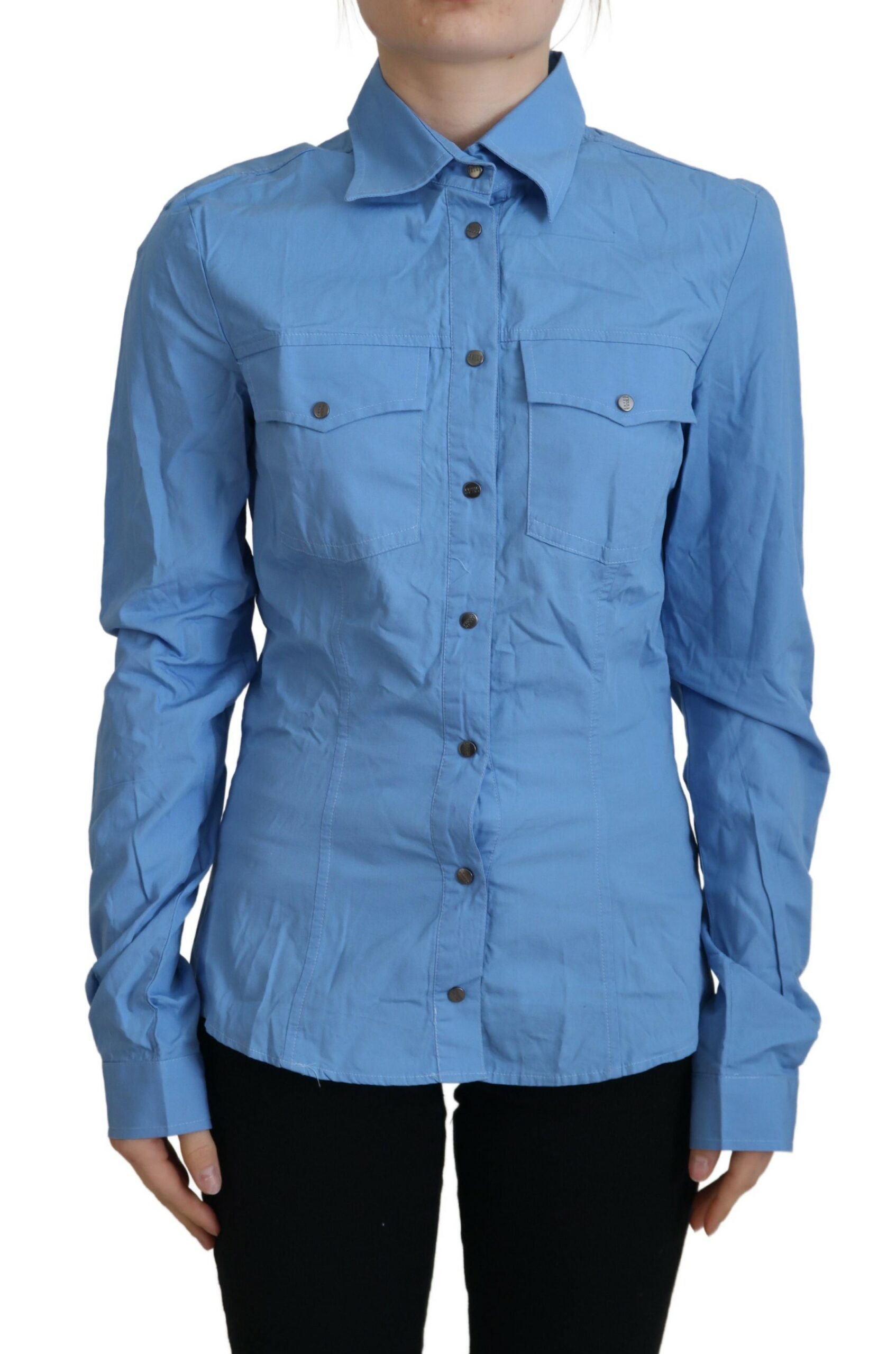 Gianfranco Ferre Blue Cotton Long Sleeves Collared Button Down Top