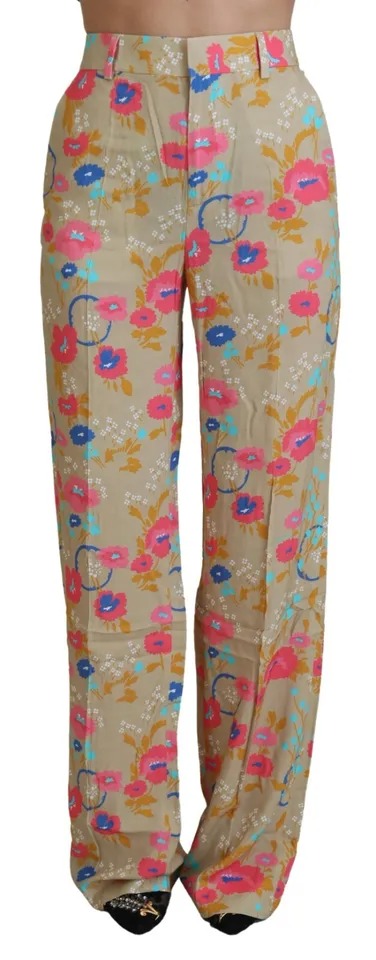 Dsquared2 Beige Floral High Waist Straight Pants