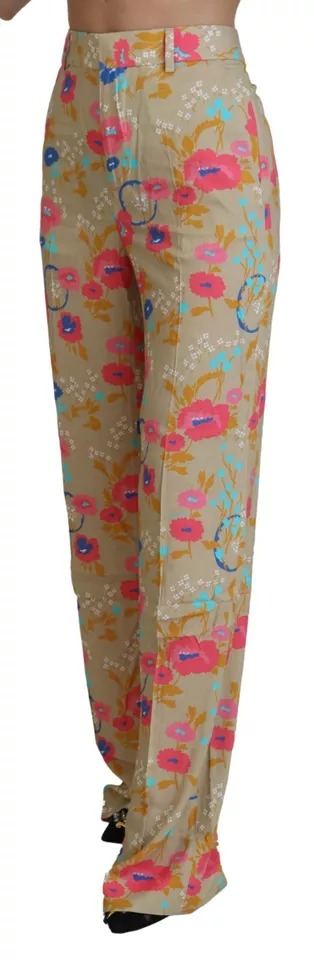 Dsquared2 Beige Floral High Waist Straight Pants