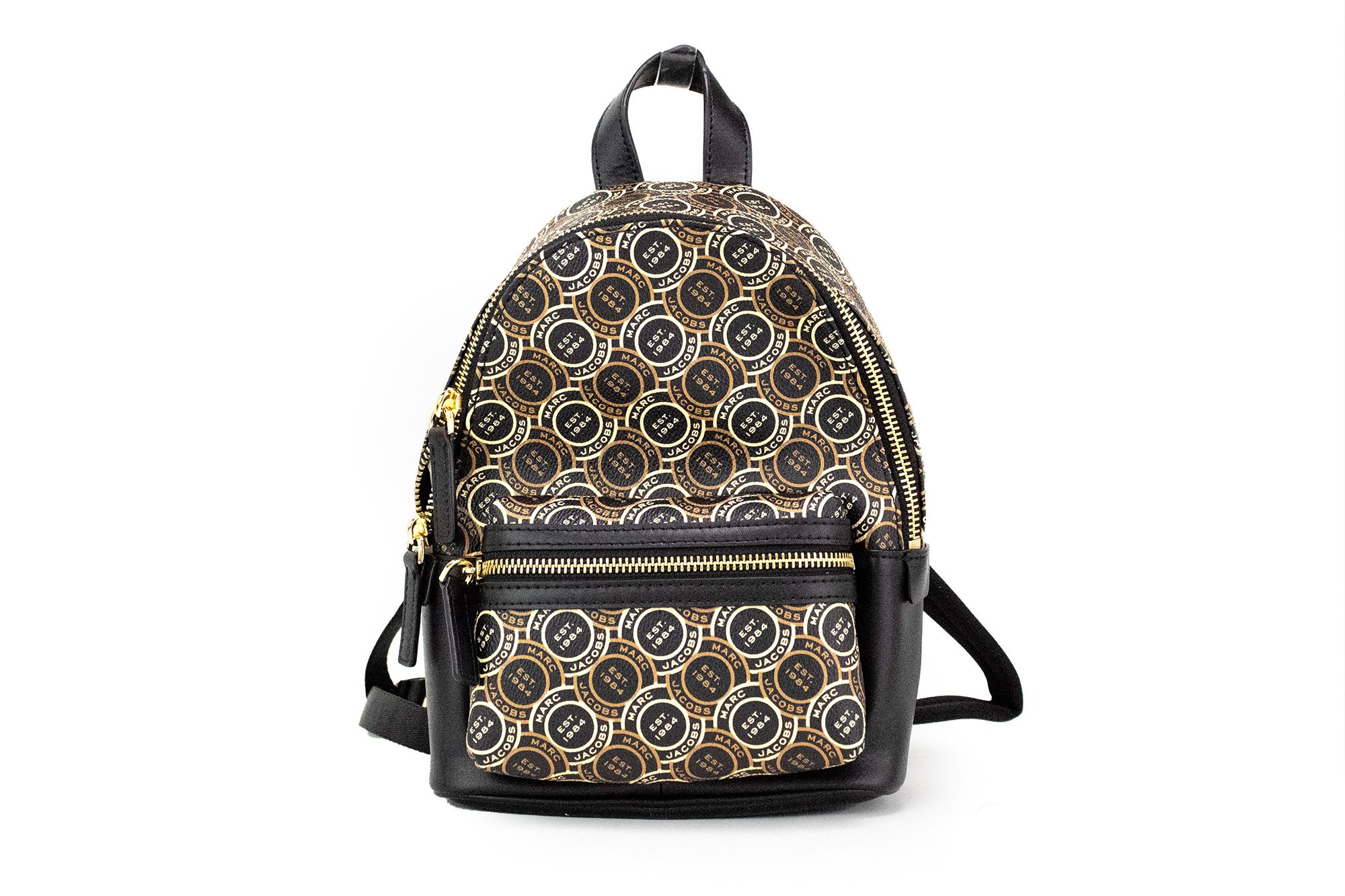 The Marc Jacobs Signet Mini Black Logo Printed Leather Shoulder Backpack Bookbag