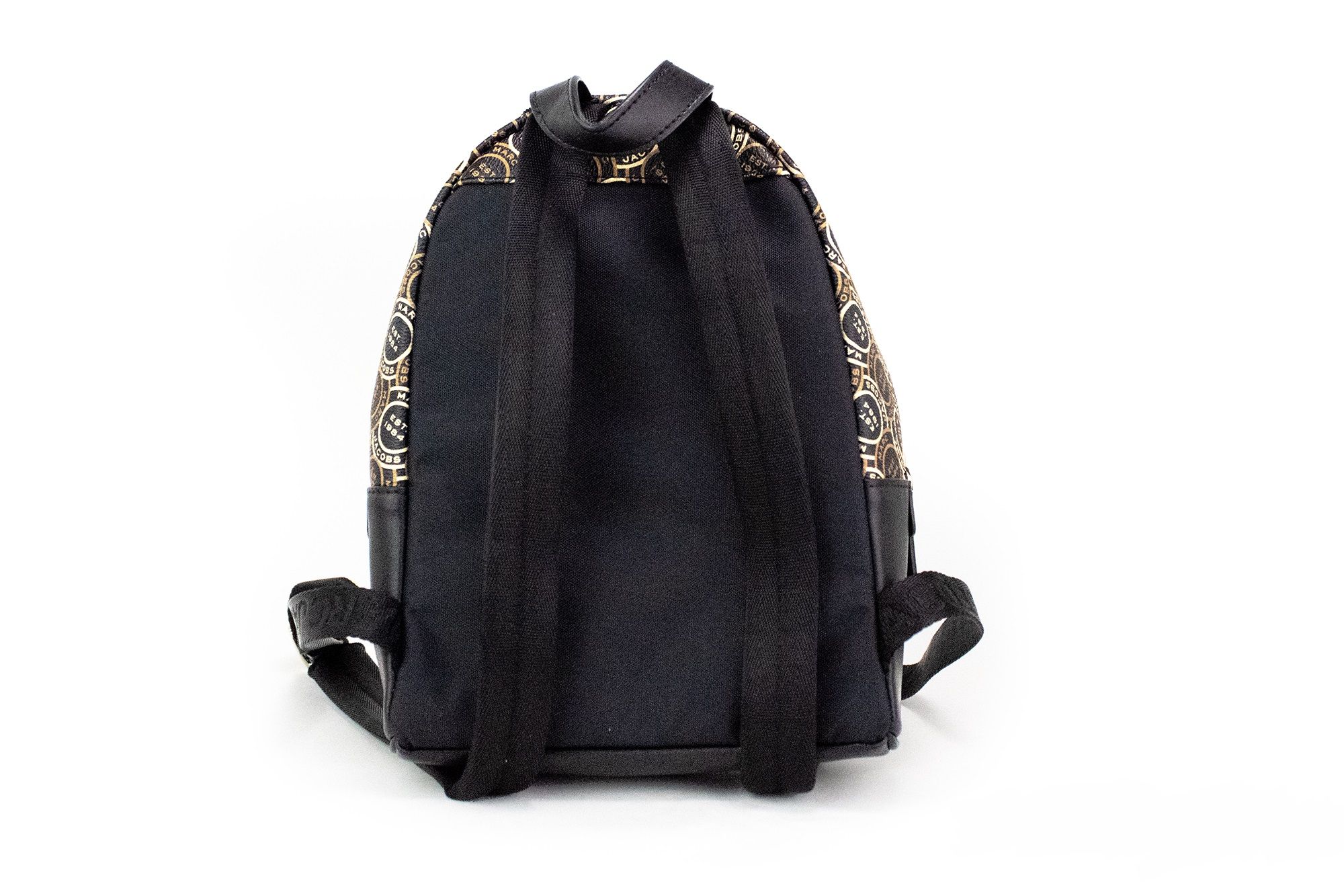 The Marc Jacobs Signet Mini Black Logo Printed Leather Shoulder Backpack Bookbag