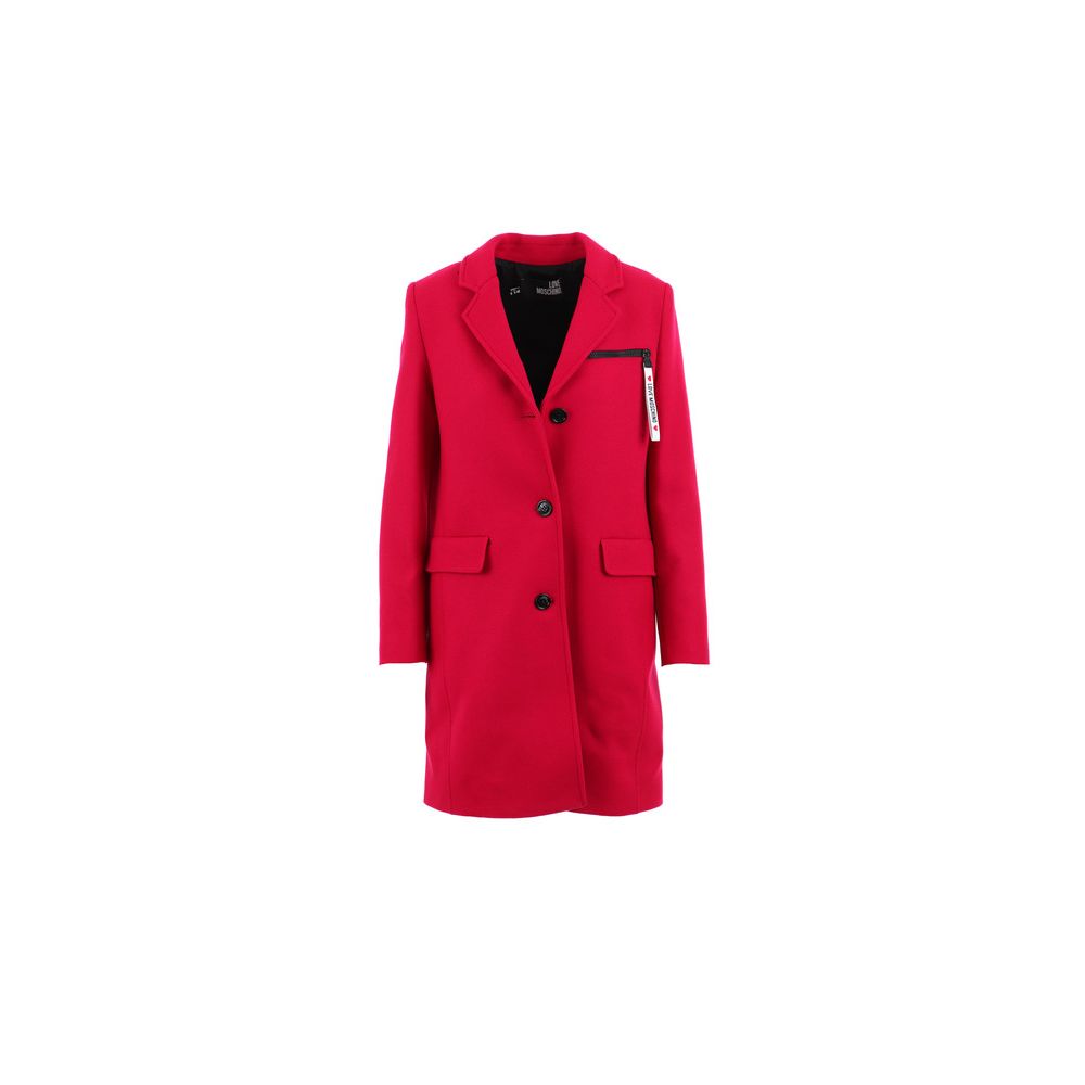 LOVE MOSCHINO Chic Pink Woolen Coat with Logo Details