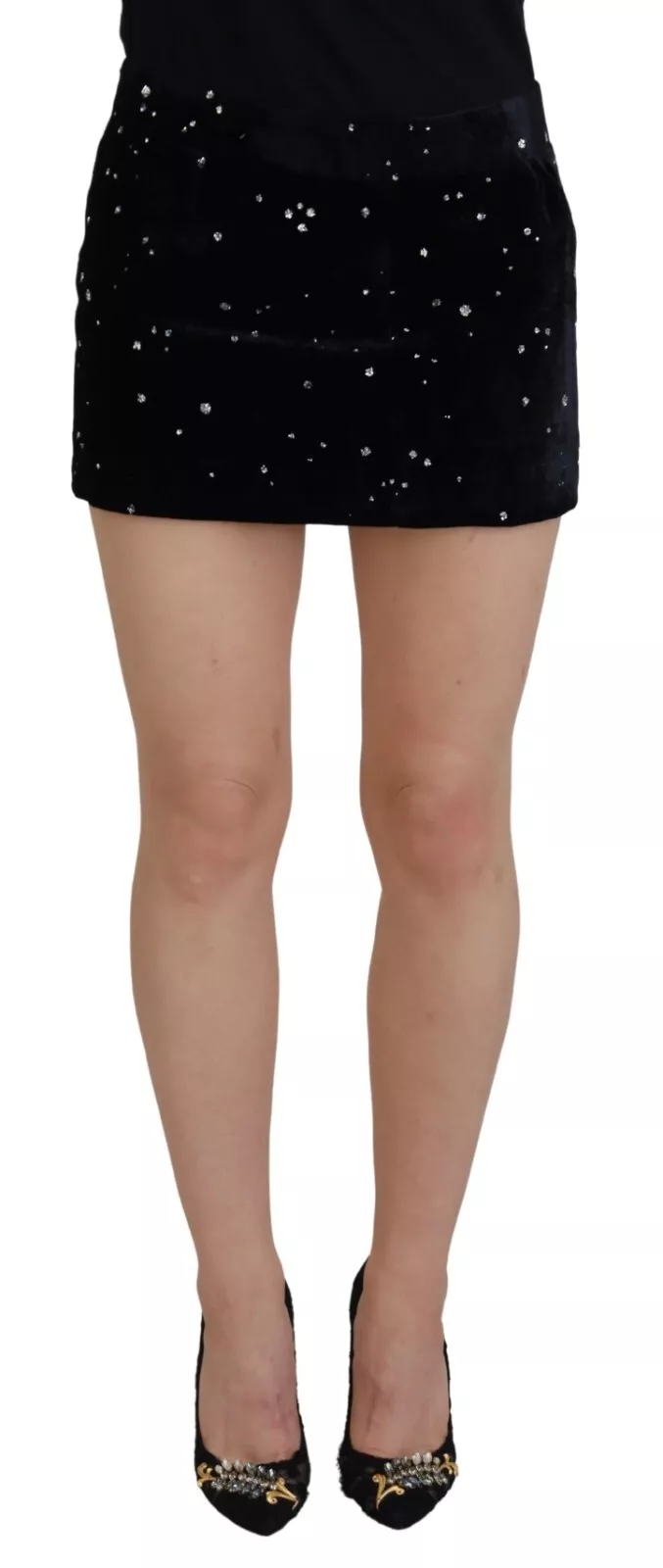 Dsquared2 Black Embellished Mid Waist A-line Mini Skirt