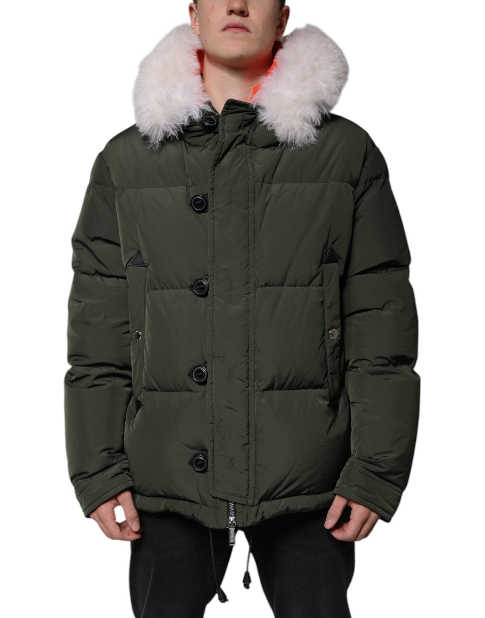 Dsquared2 Green Hooded Long Sleeves Fur Shearling Jacket