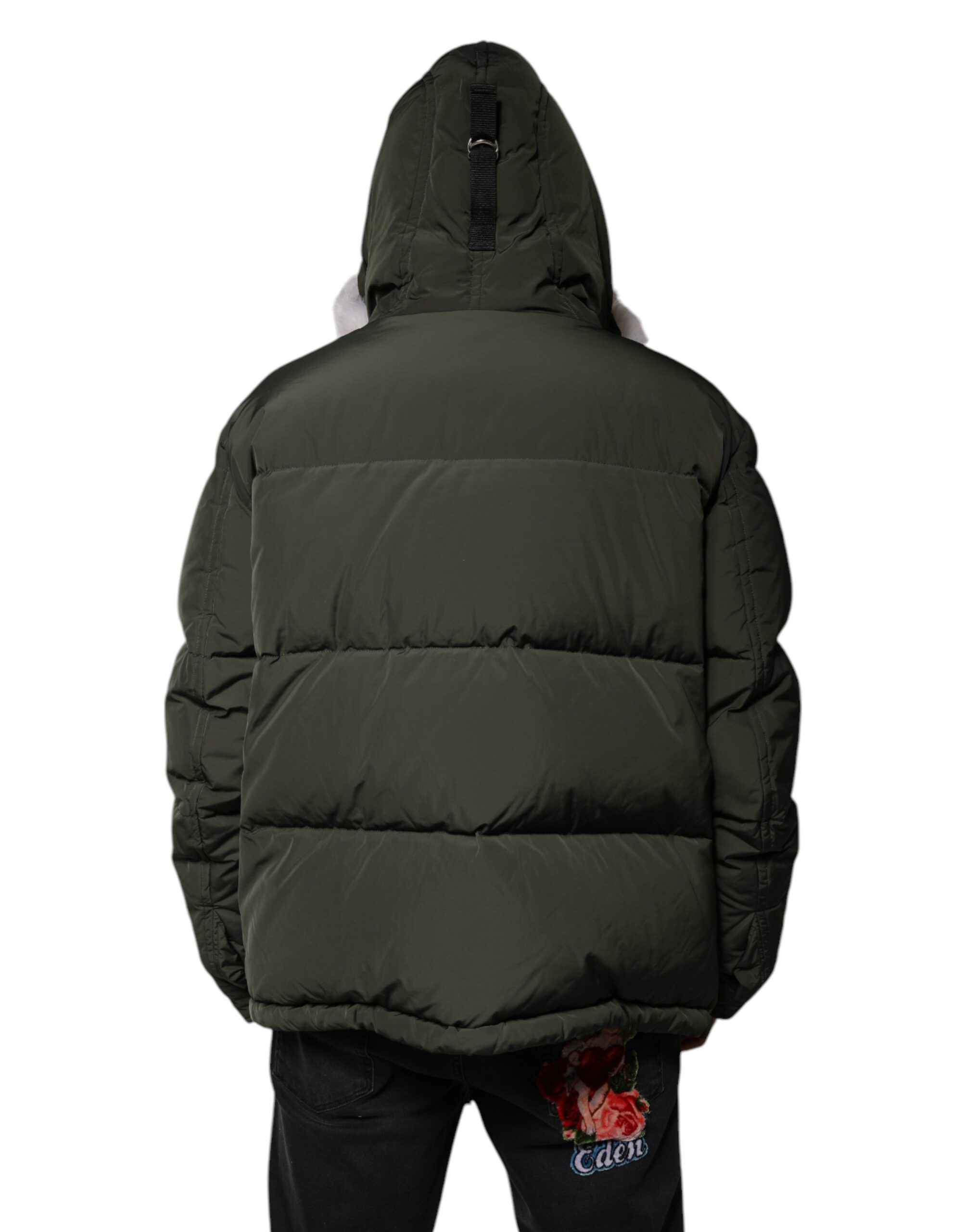 Dsquared2 Green Hooded Long Sleeves Fur Shearling Jacket