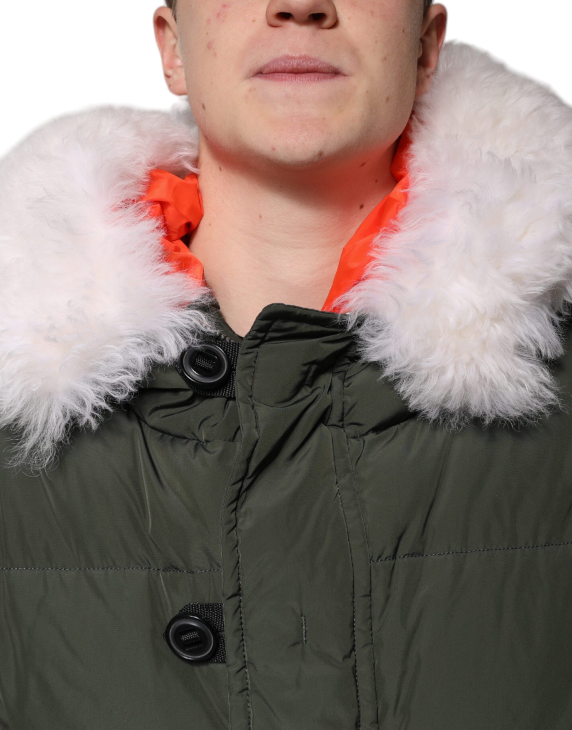 Dsquared2 Green Hooded Long Sleeves Fur Shearling Jacket