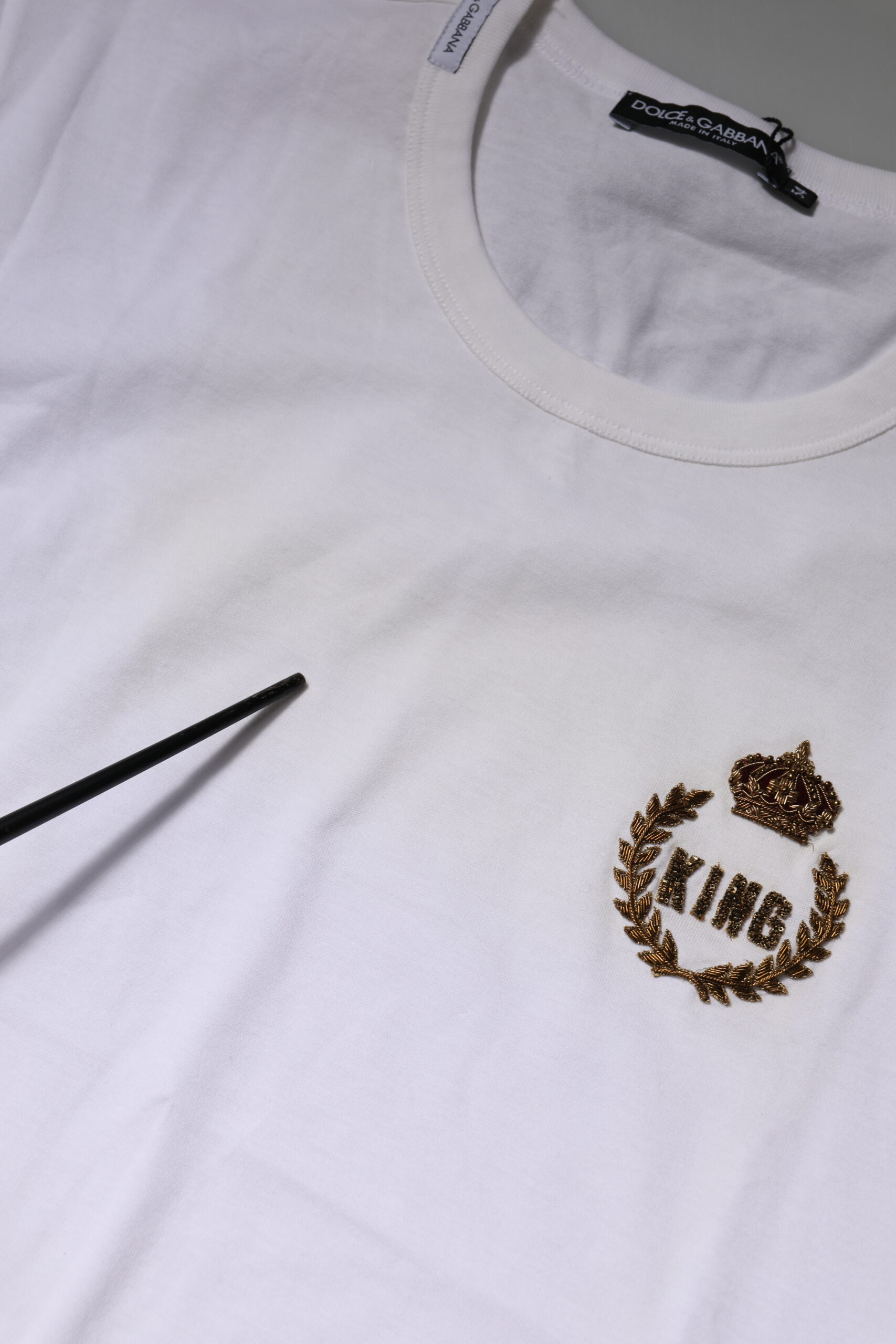 Dolce & Gabbana White King Crown Cotton Crew Neck T-shirt