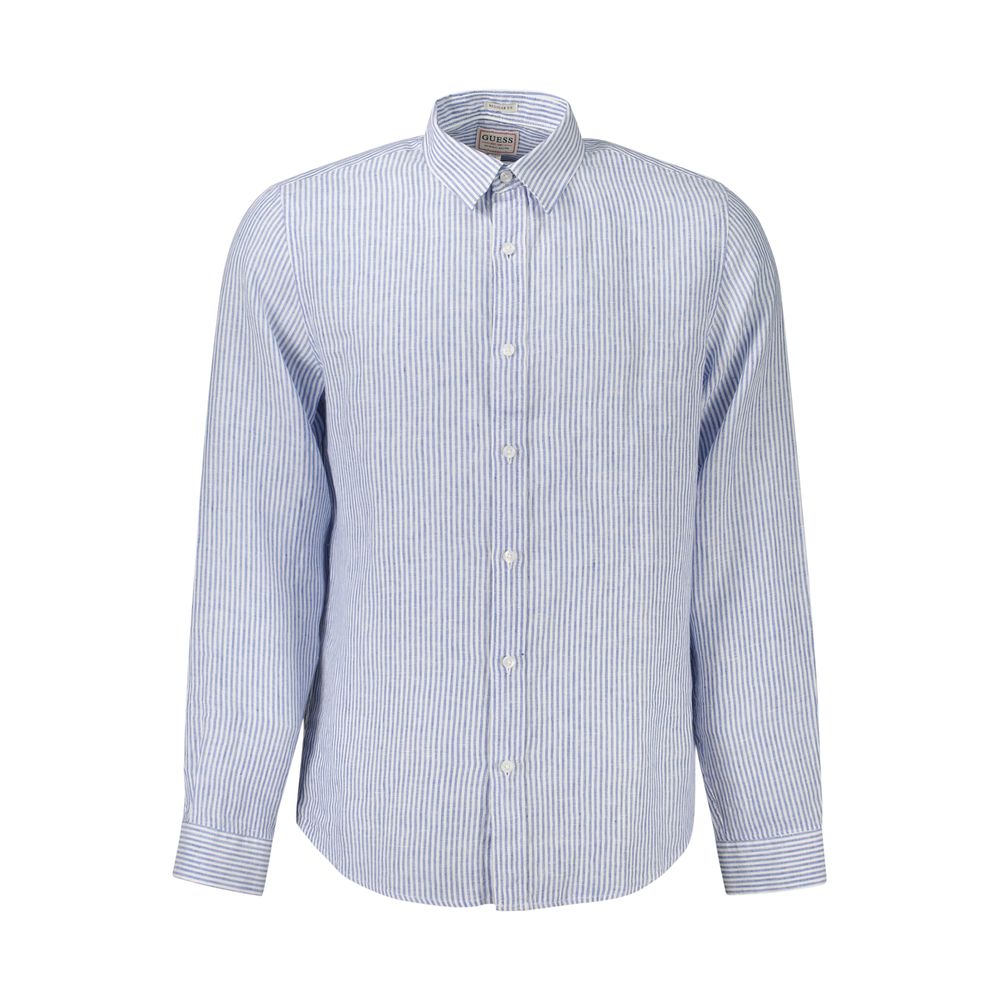 Guess Shoes Blue Linen Men Shirt