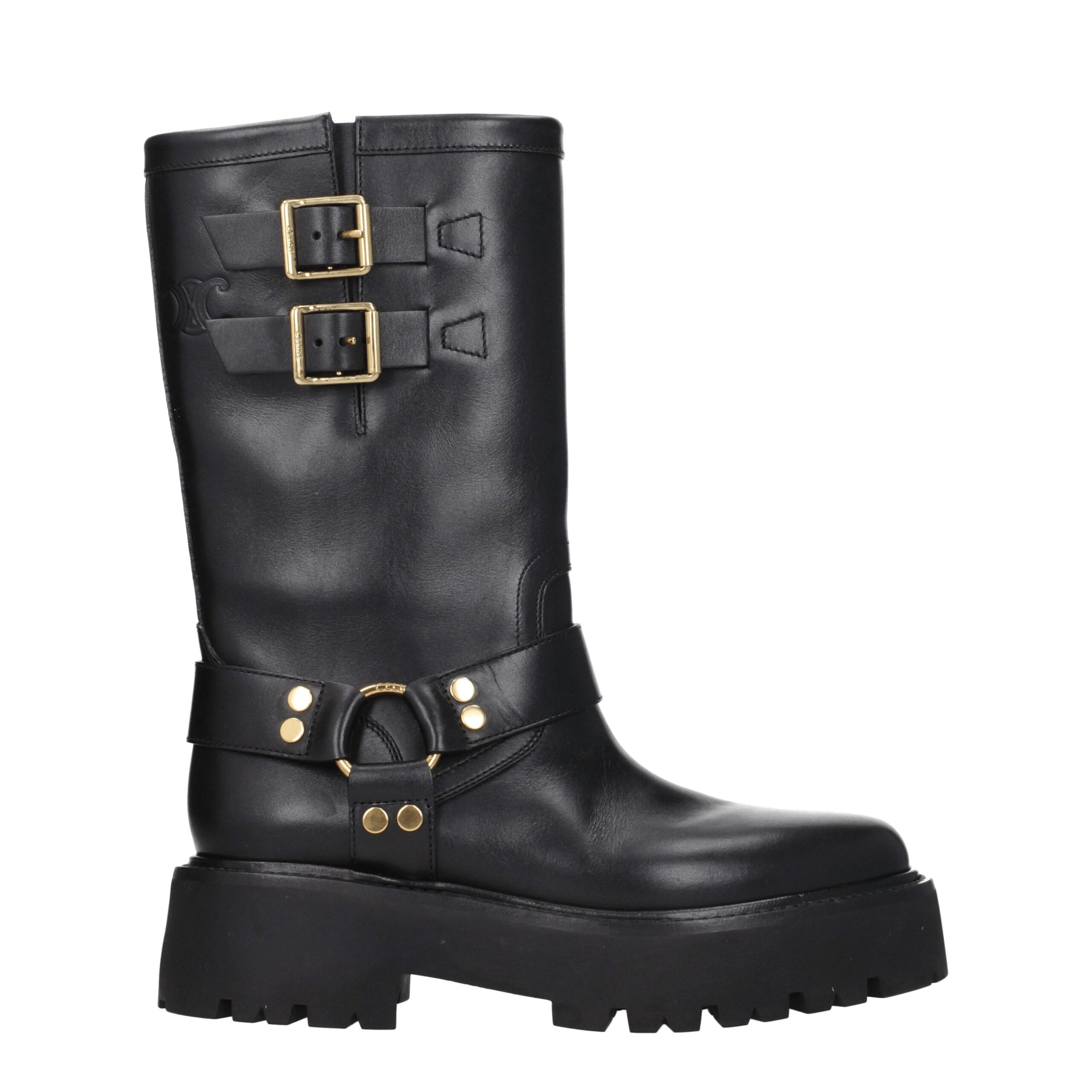 CELINE Gold Leather Ankle Boots