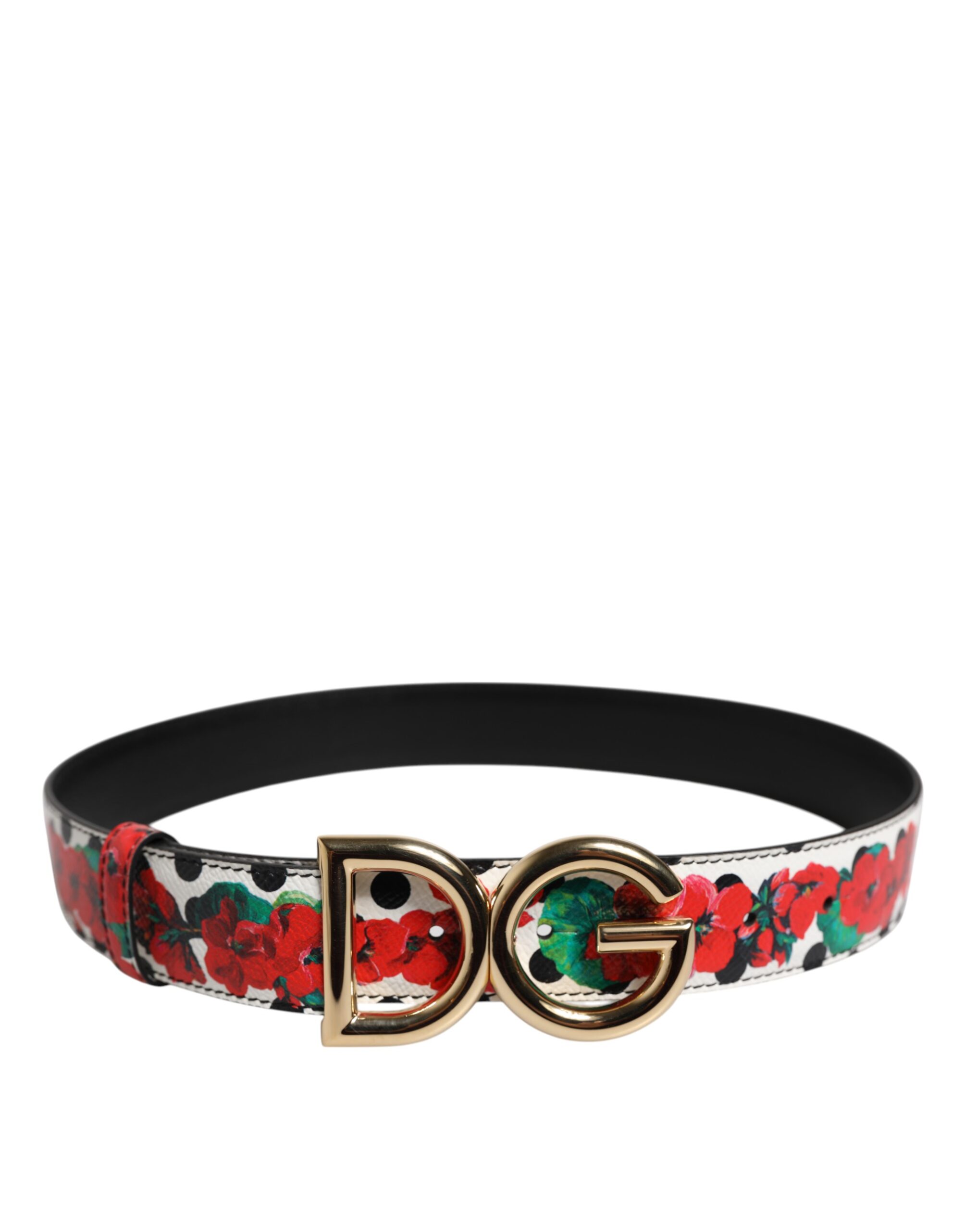 White Floral Reversible DG Logo Buckle Belt