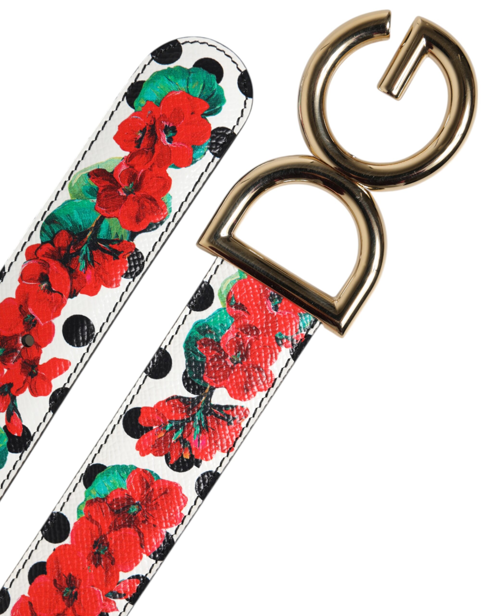 White Floral Reversible DG Logo Buckle Belt