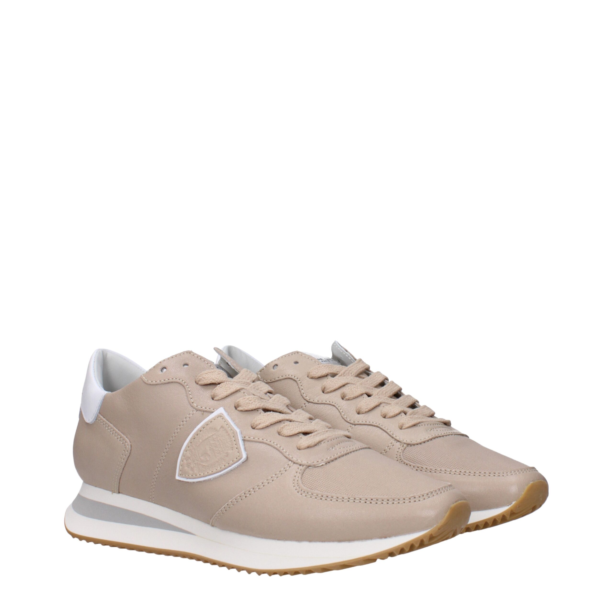 Beige Leather Low Tops