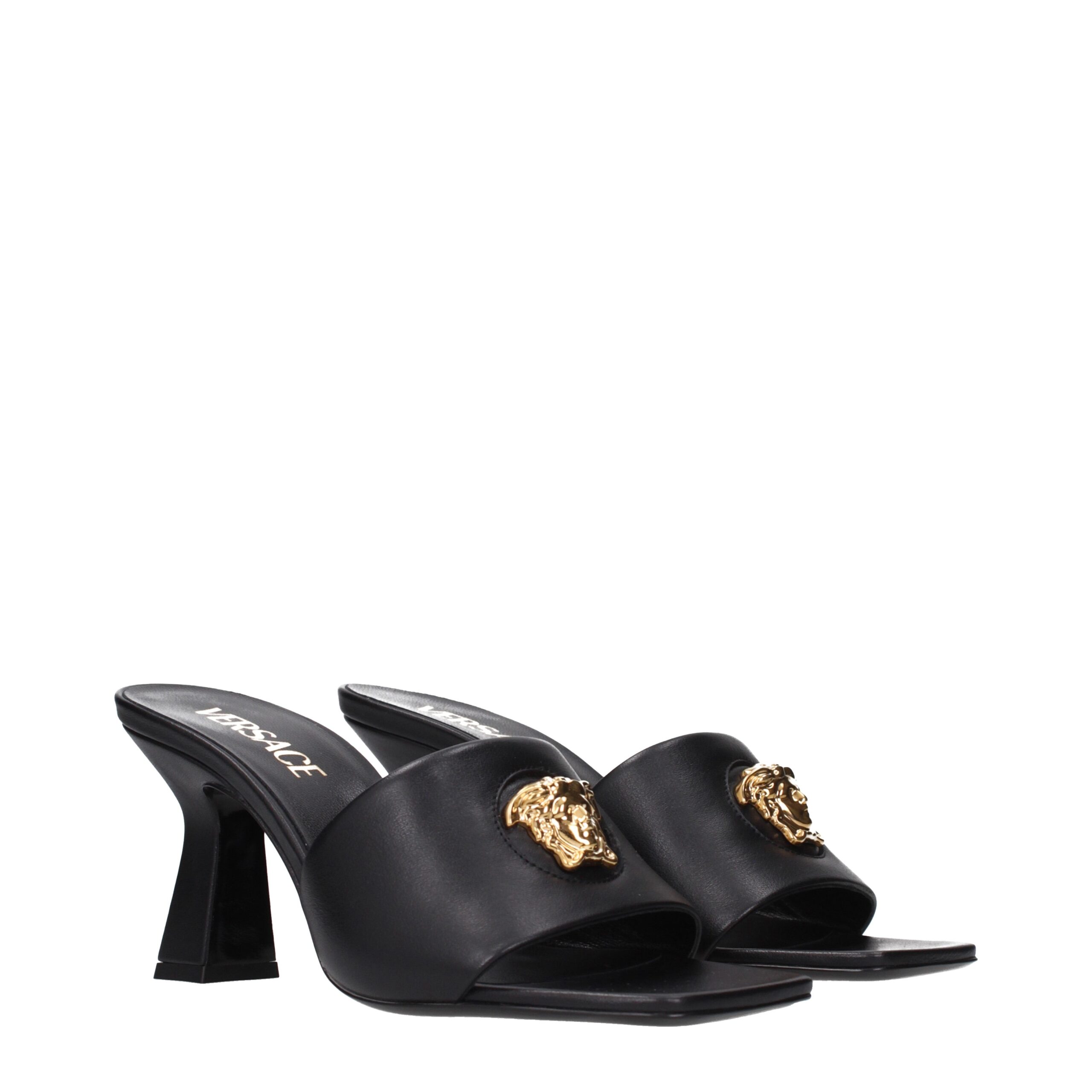 Black Leather Stiletto Heels Sandals