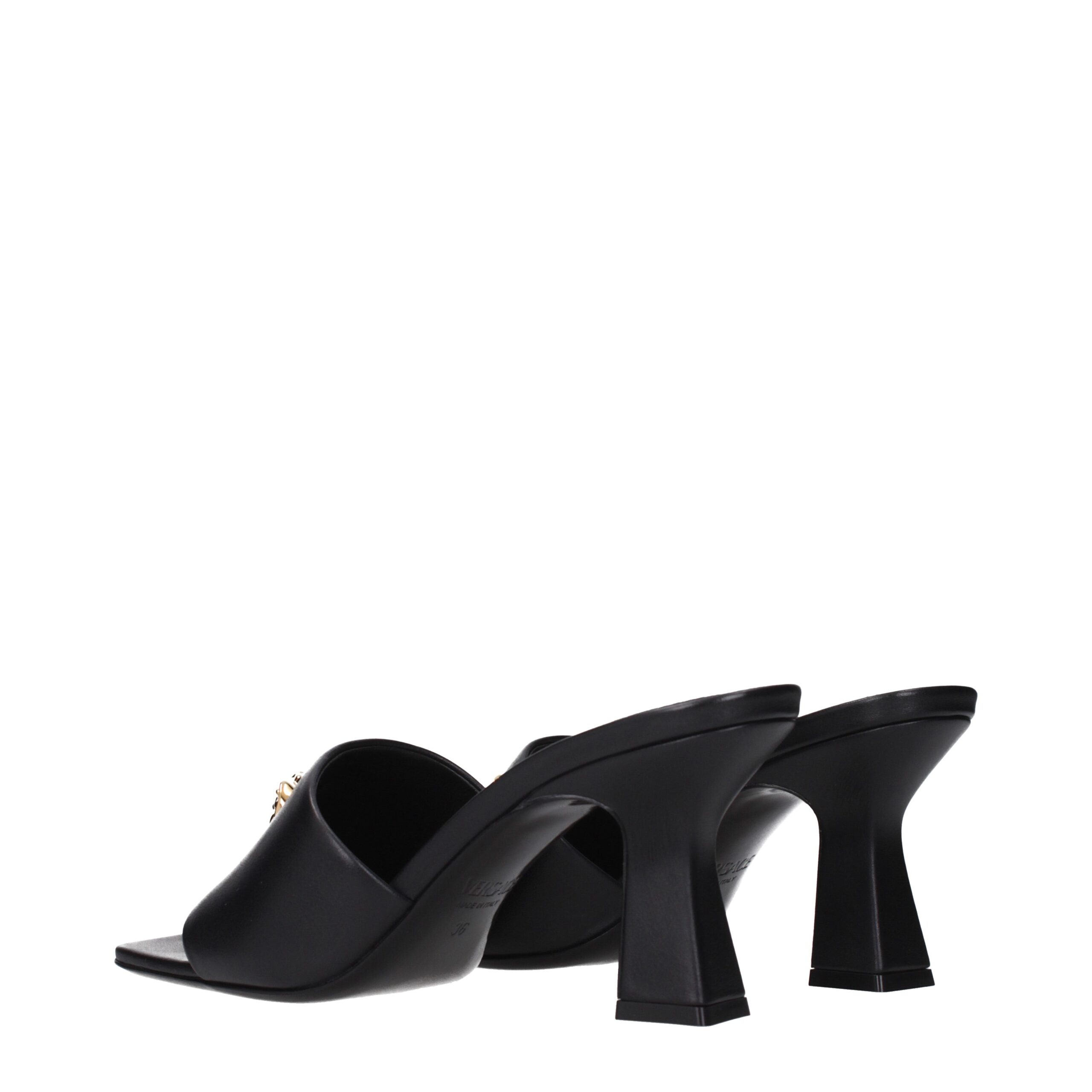 Black Leather Stiletto Heels Sandals