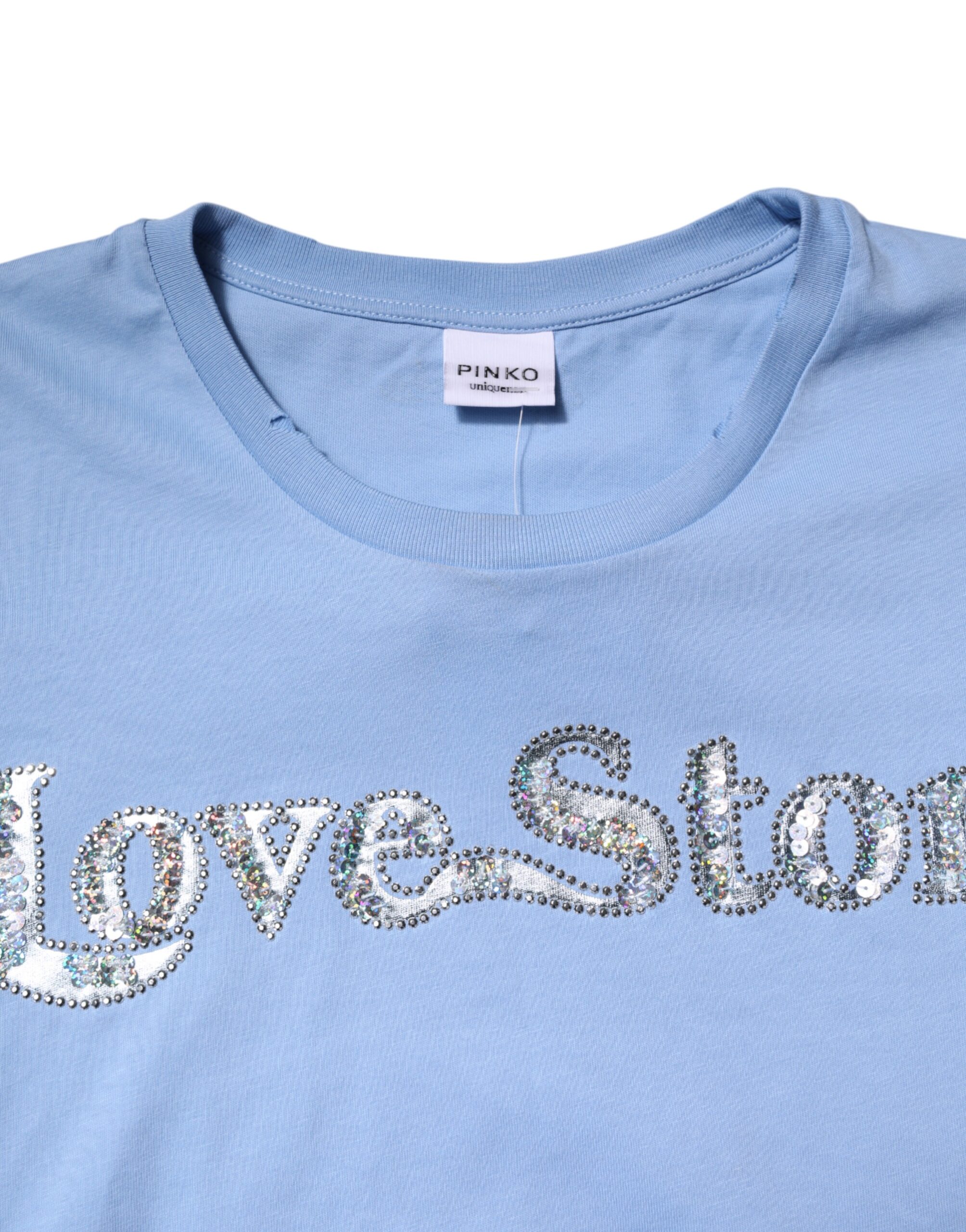 Pinko Blue Love Story Sequined Embellished Short Sleeves T-shirt