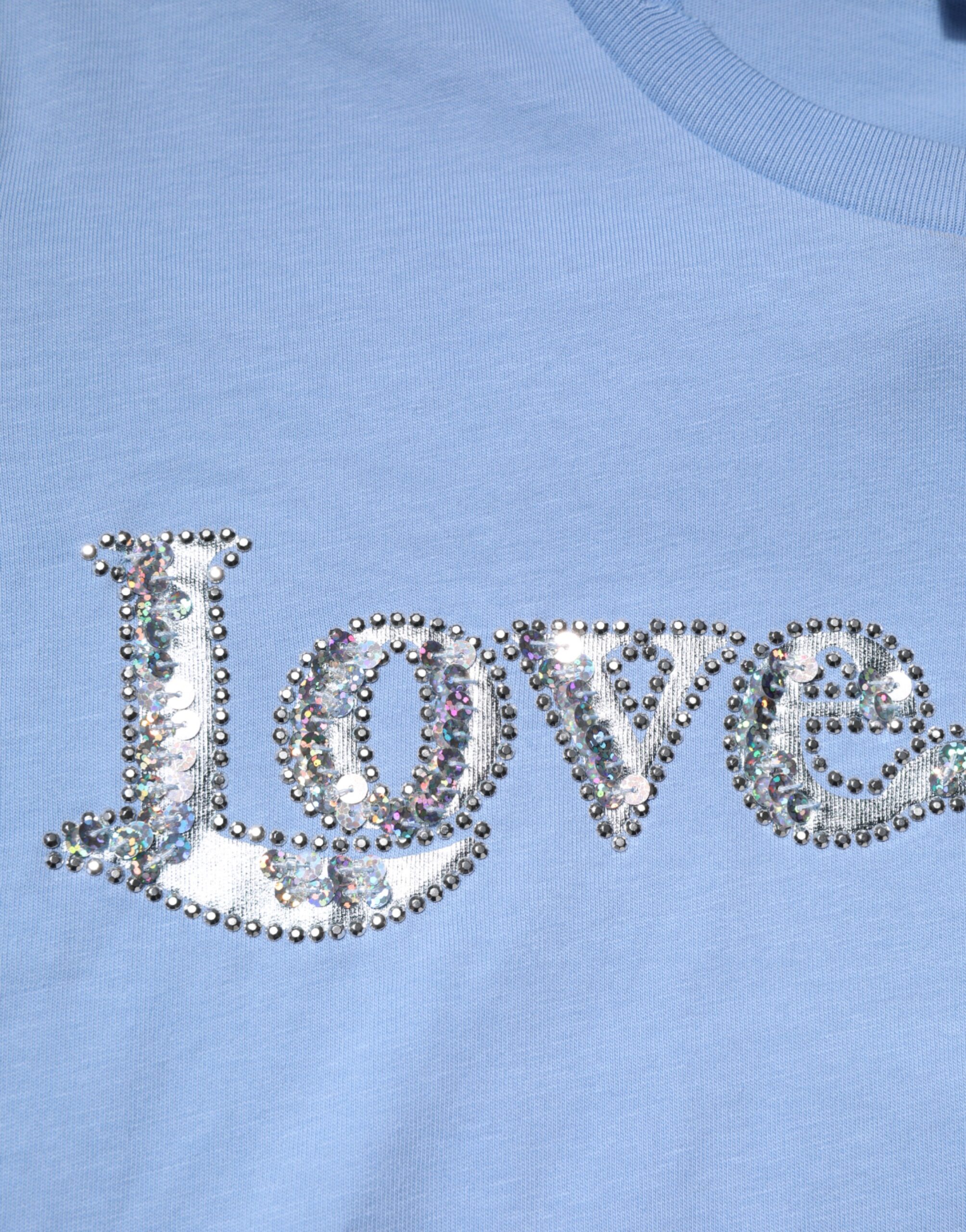 Pinko Blue Love Story Sequined Embellished Short Sleeves T-shirt