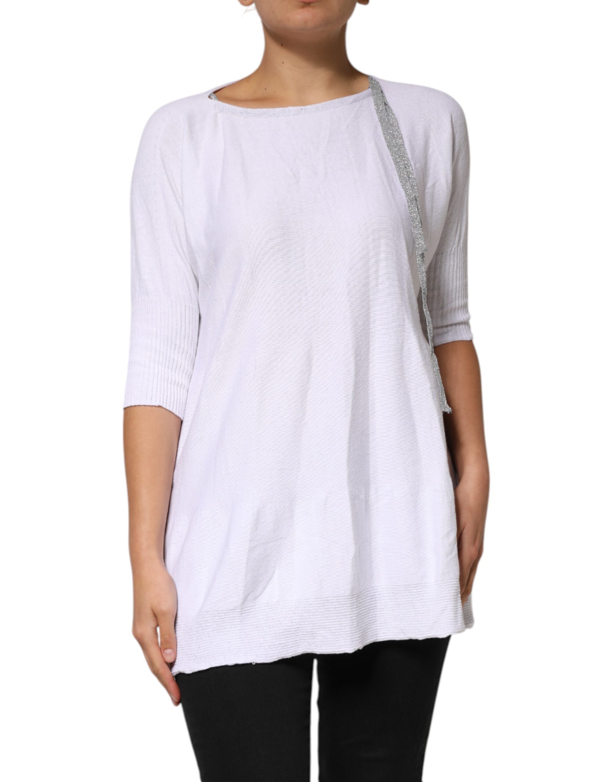 Think Pink White Cotton Short Sleeves Round Neck Blouse Top