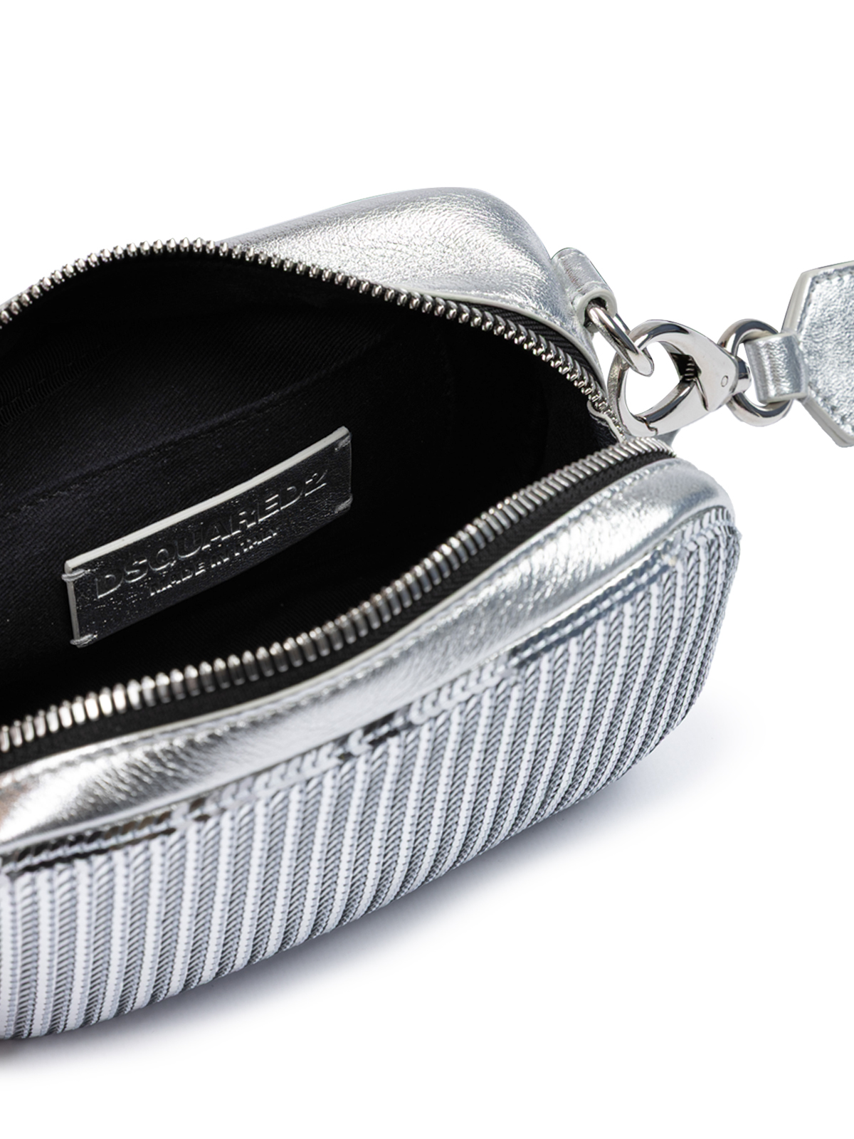 Dsquared2 Silver Paillettes and Leather Clutch Bag