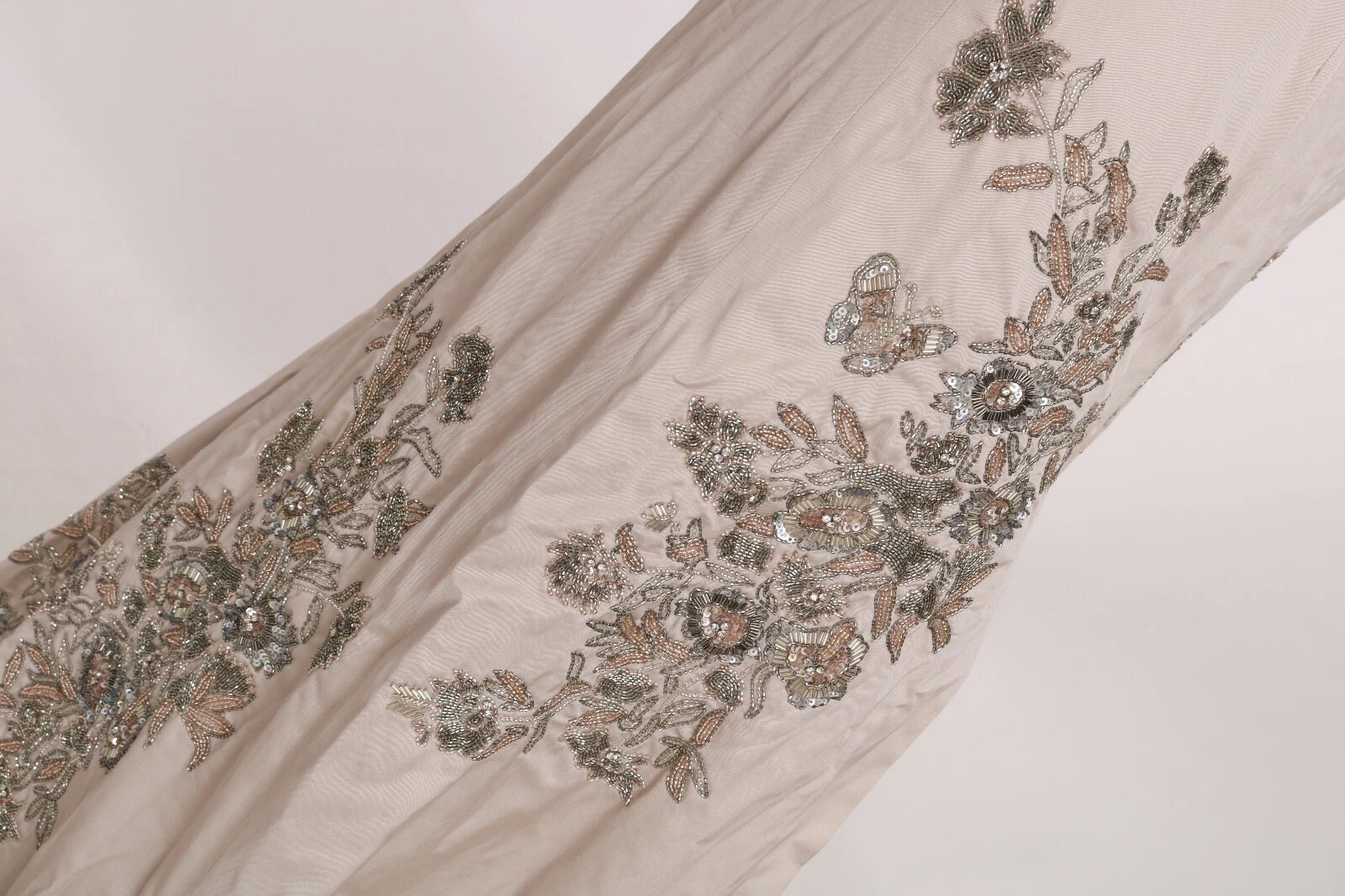 Dolce & Gabbana Beige Sequined Flower Flare Ball Gown Dress