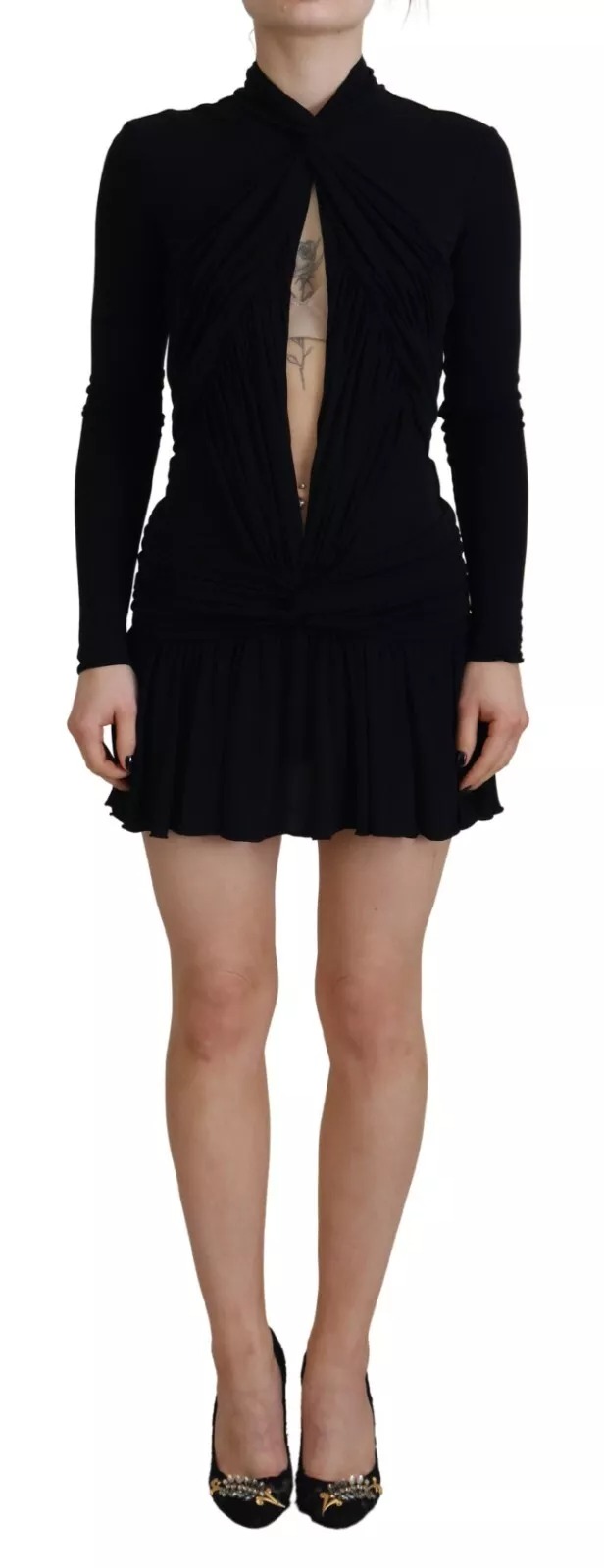 Dsquared2 Black Viscose Long Sleeves Cut Out Mini Dress