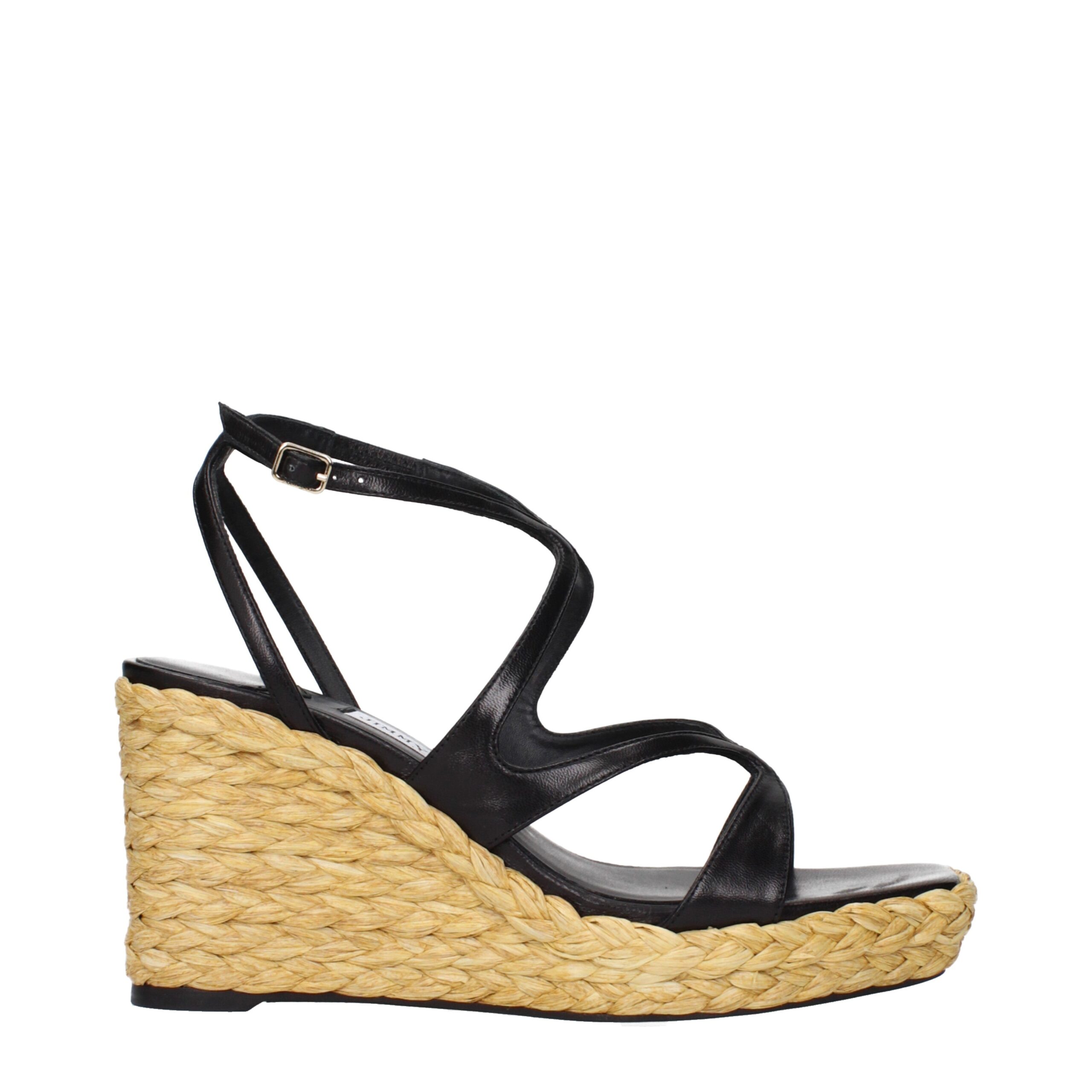 Jimmy Choo Eyewear Black Leather Wedges Sandals