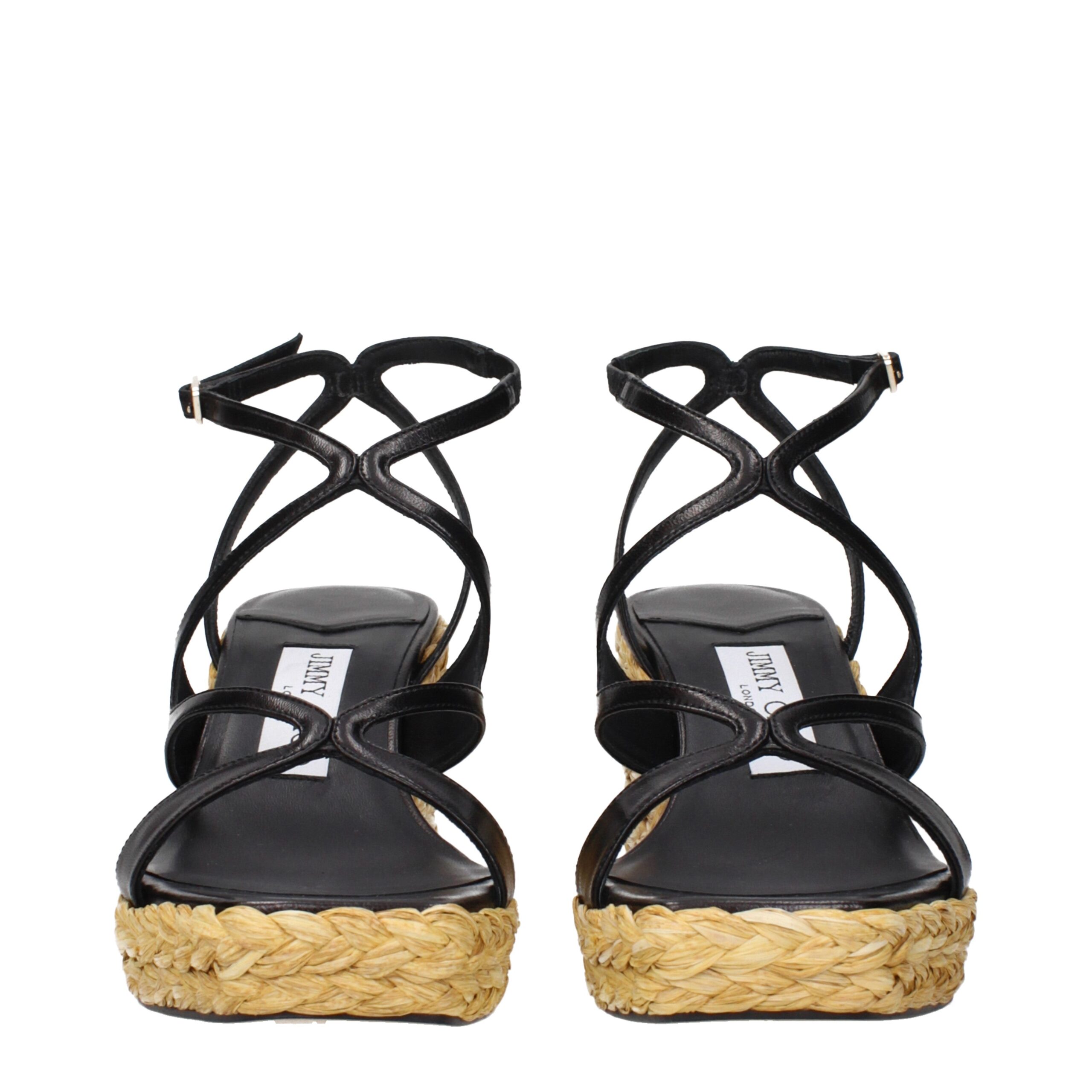Jimmy Choo Eyewear Black Leather Wedges Sandals