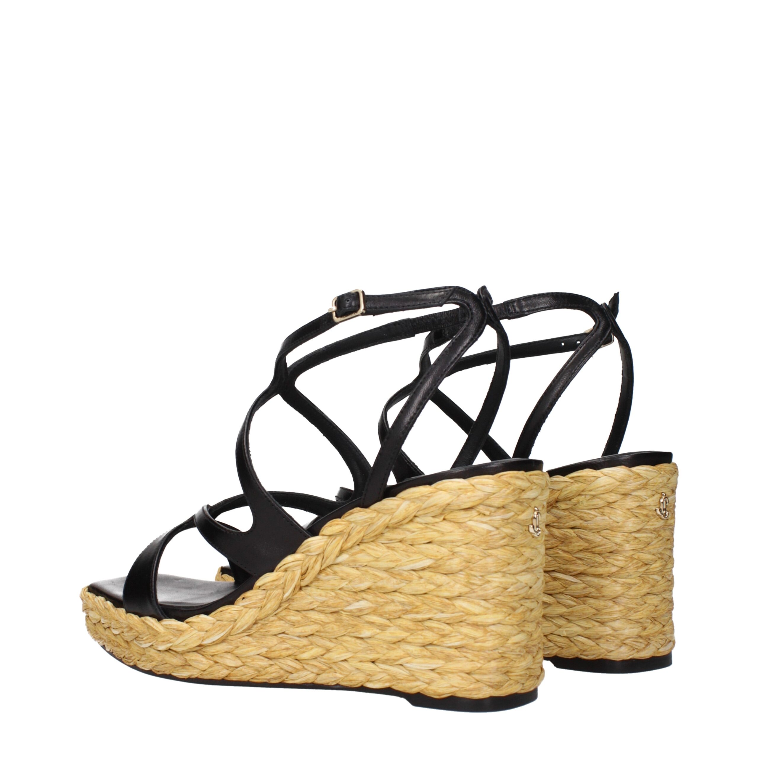 Jimmy Choo Eyewear Black Leather Wedges Sandals