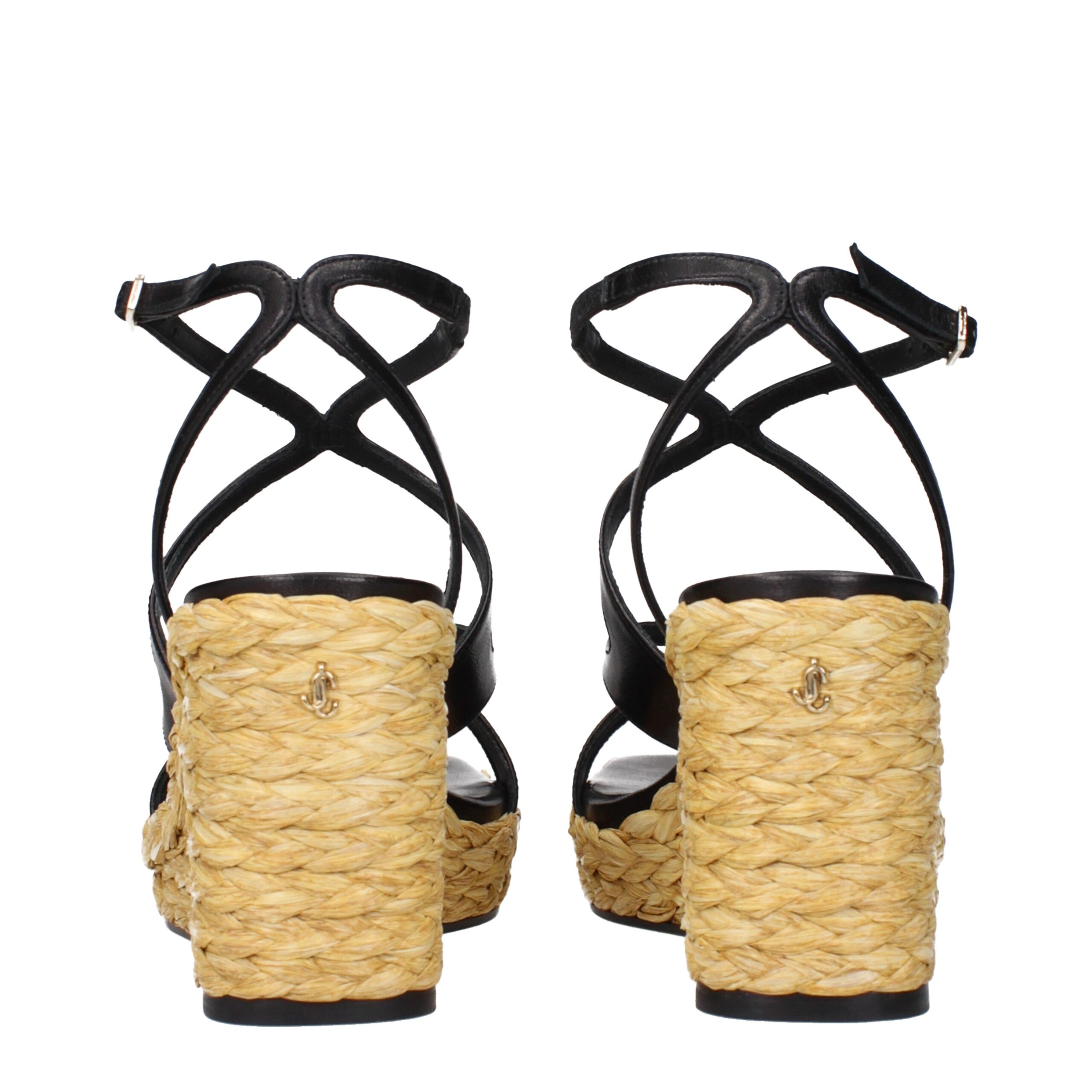 Jimmy Choo Eyewear Black Leather Wedges Sandals