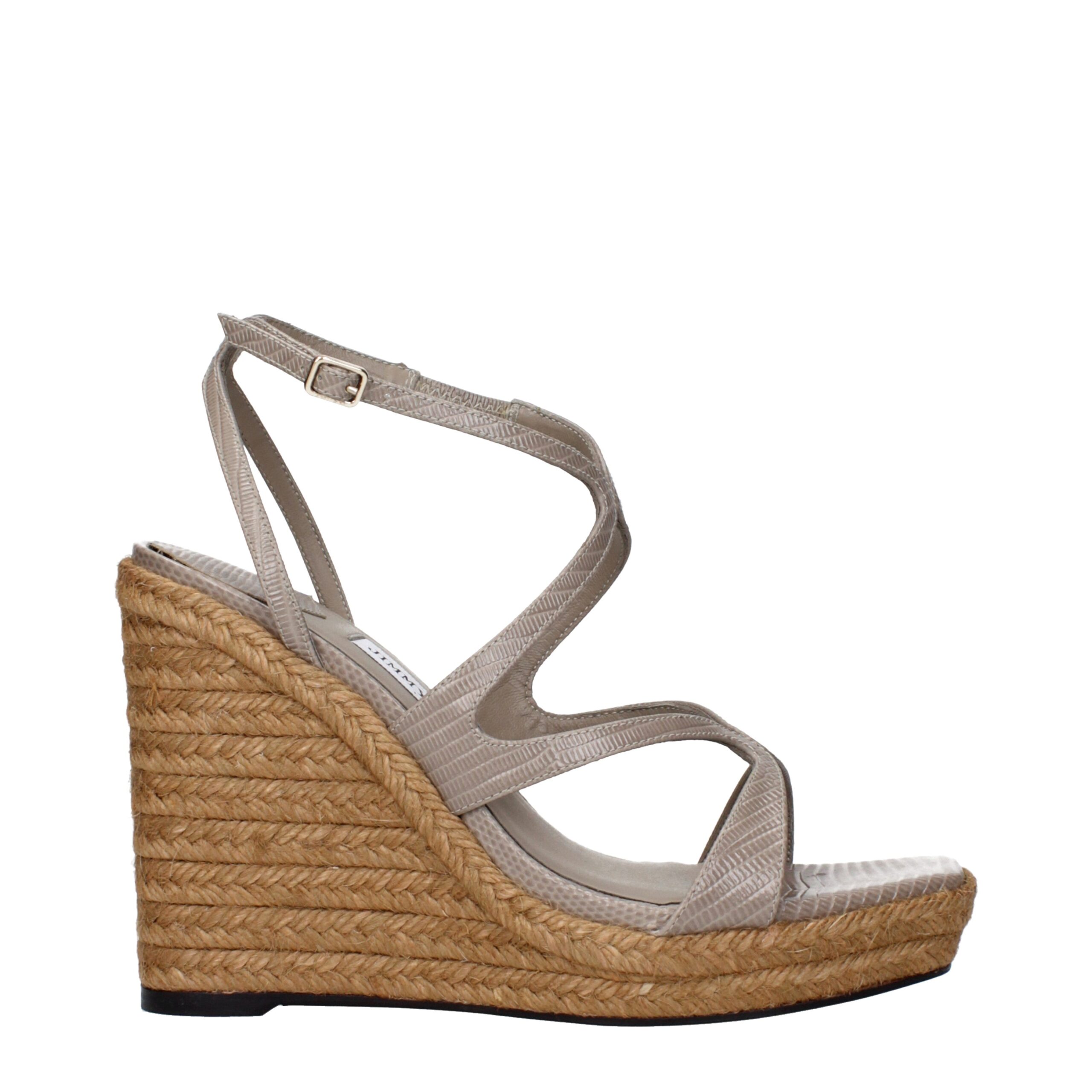 Jimmy Choo Eyewear Gray Leather Wedges Sandals