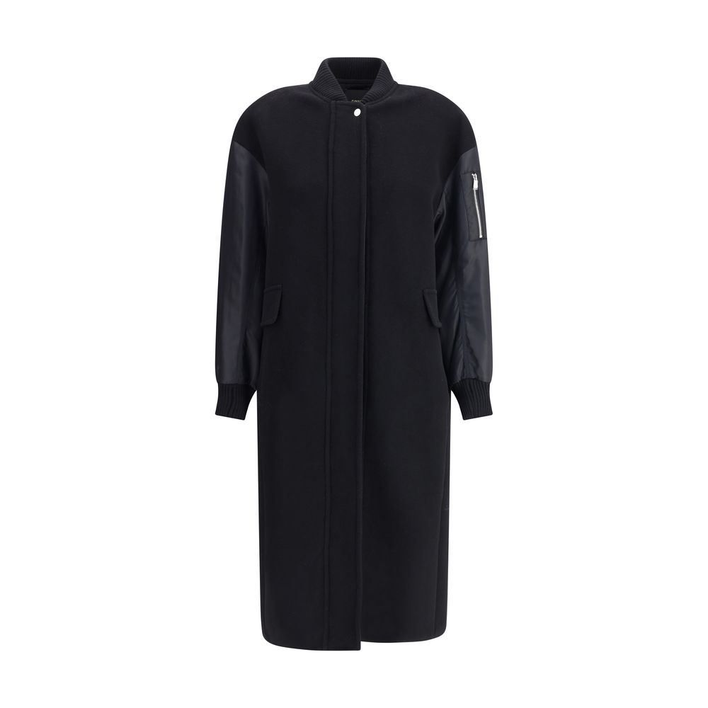 Pinko Long Coat in wool-blend cloth and technical satin