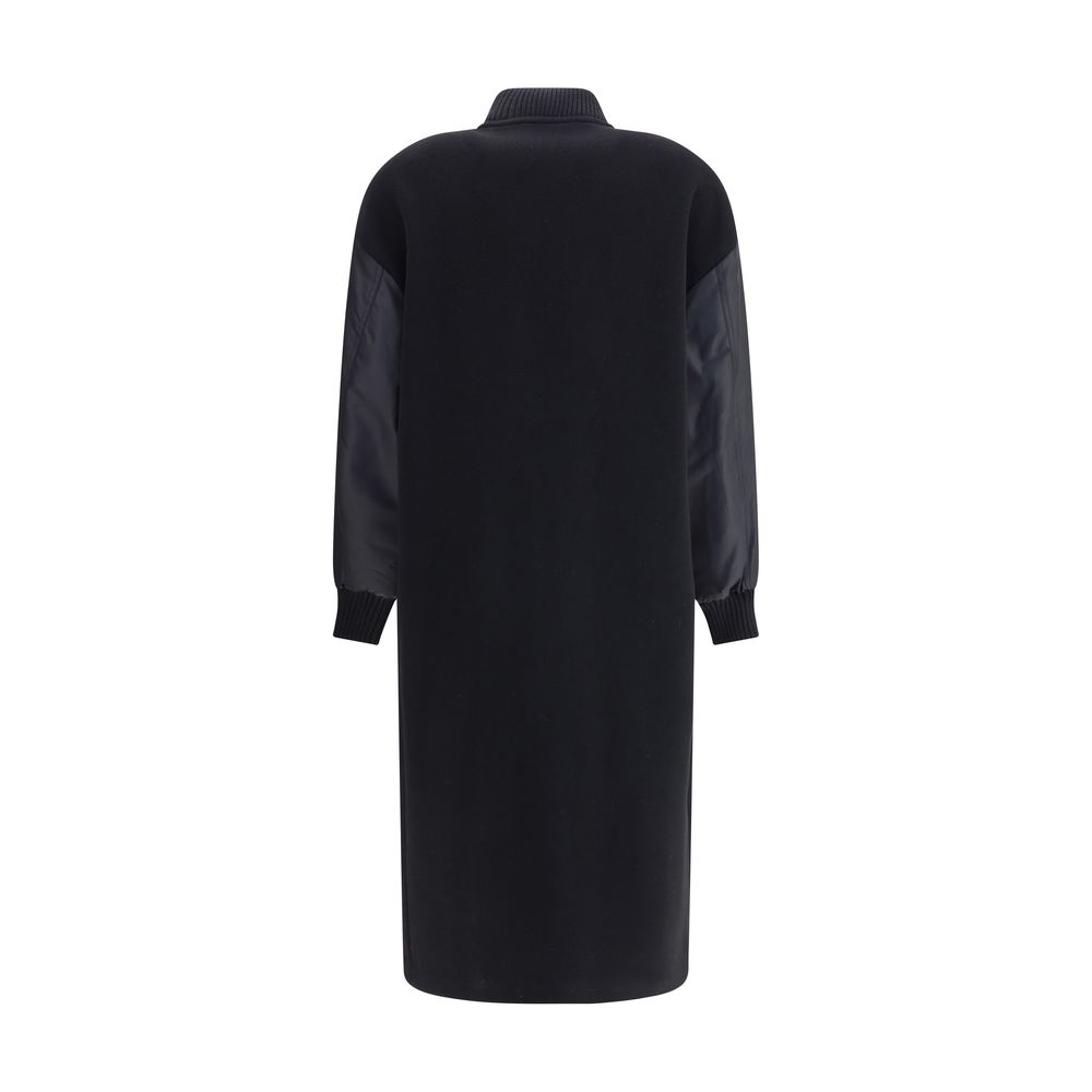 Pinko Long Coat in wool-blend cloth and technical satin