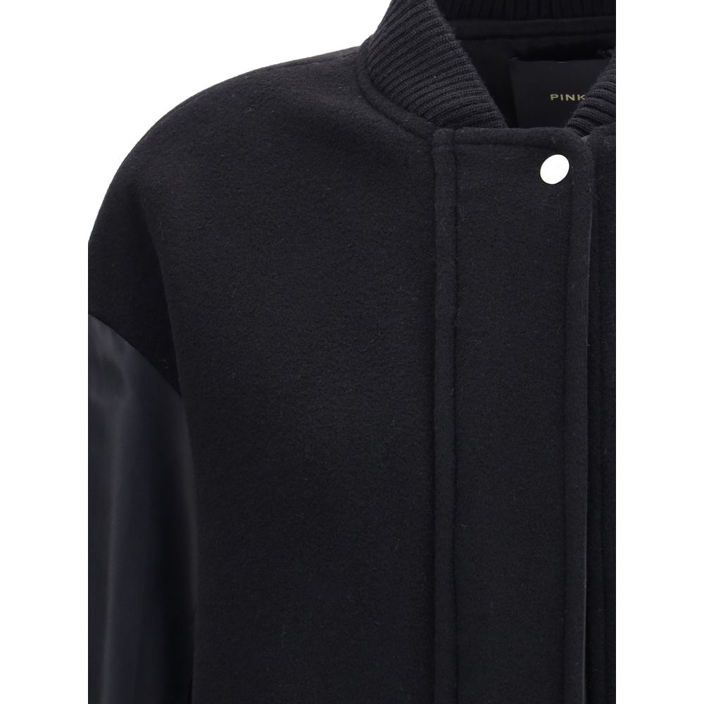 Pinko Long Coat in wool-blend cloth and technical satin