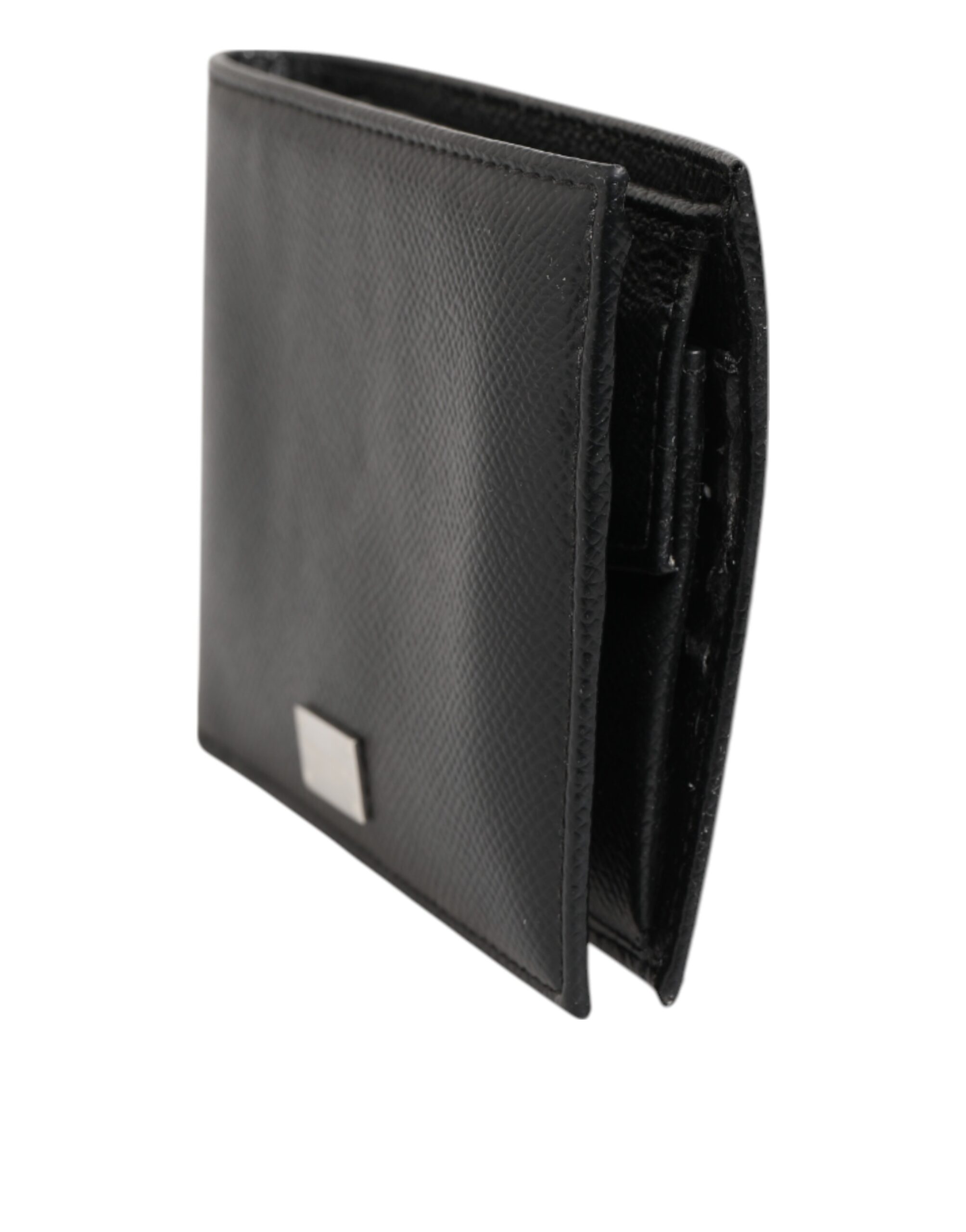 Dolce & Gabbana Black Leather Plaque Logo Bifold Men Card Holder Wallet