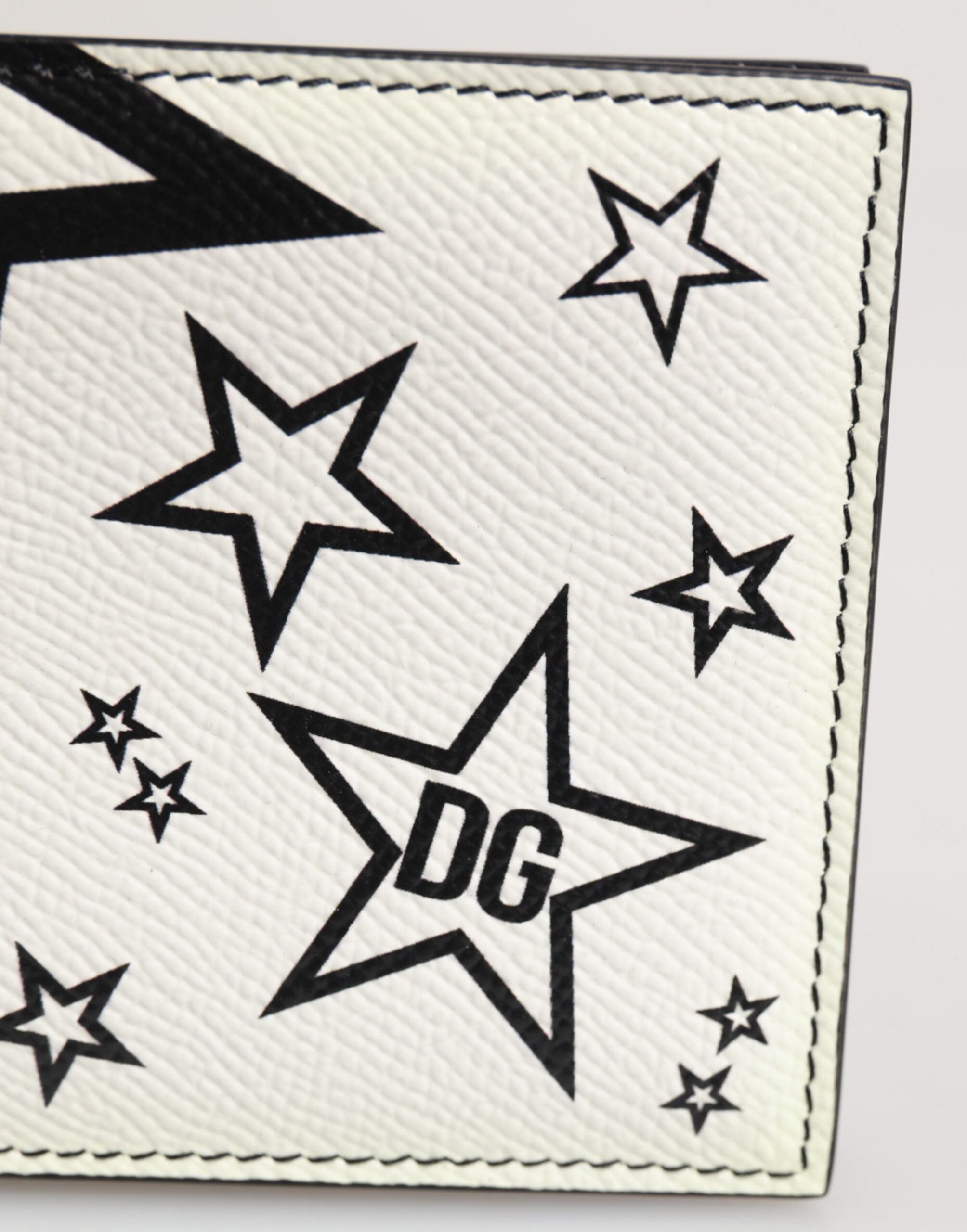 Dolce & Gabbana White Leather DG Star Logo Bifold Men Card Holder Wallet