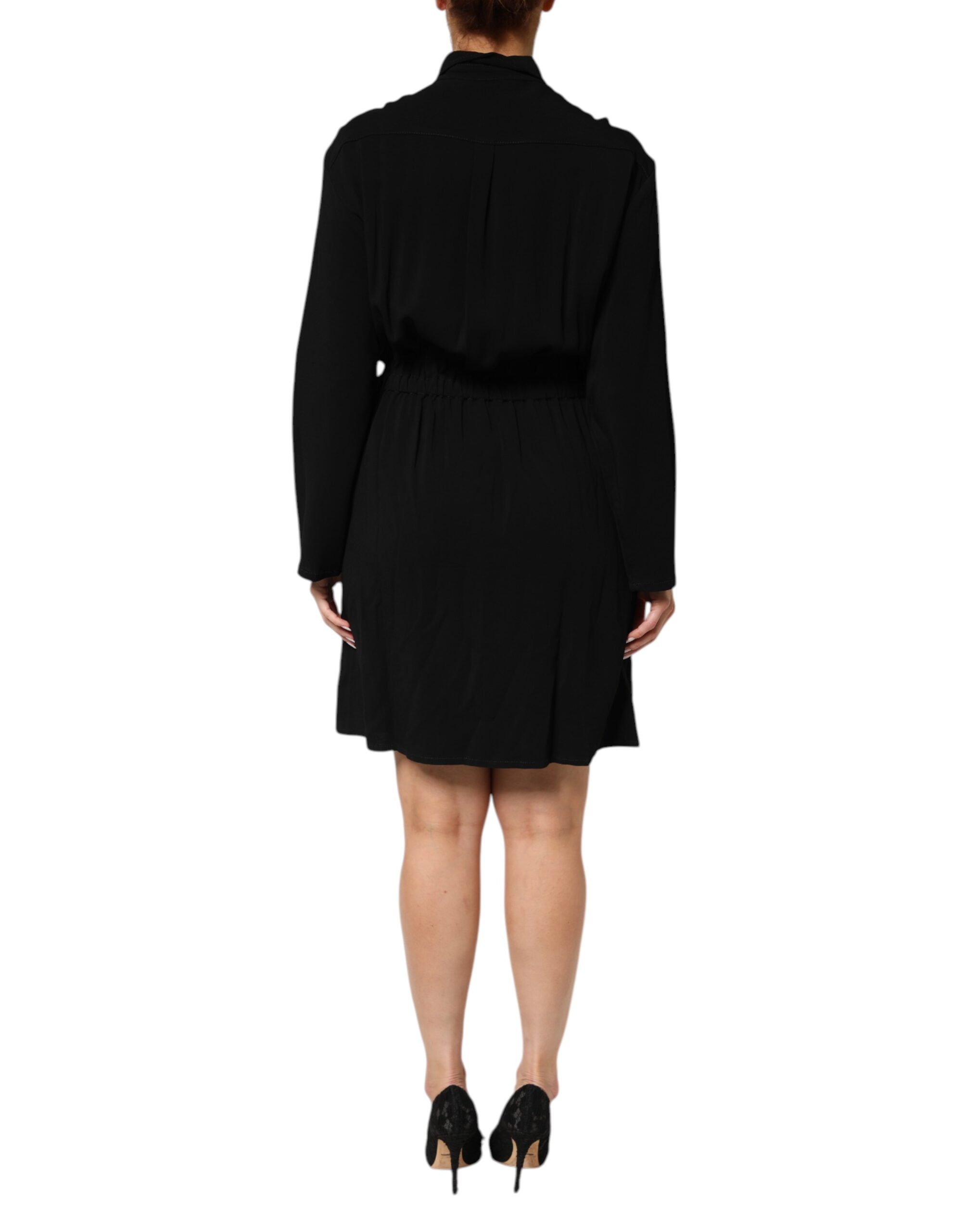 Armani Emporio Black Viscose Blend Shirt Style Belted  Dress