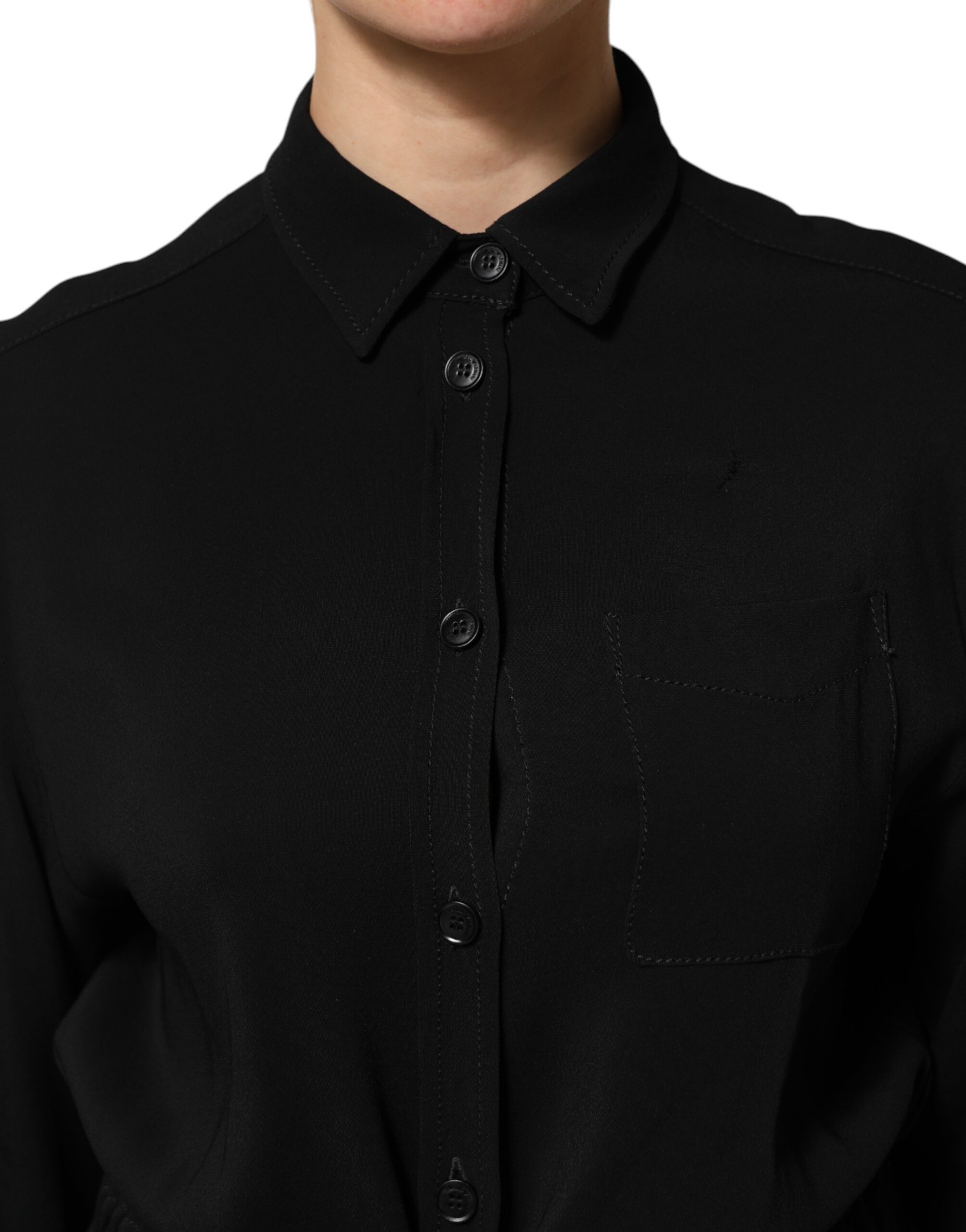 Armani Emporio Black Viscose Blend Shirt Style Belted  Dress