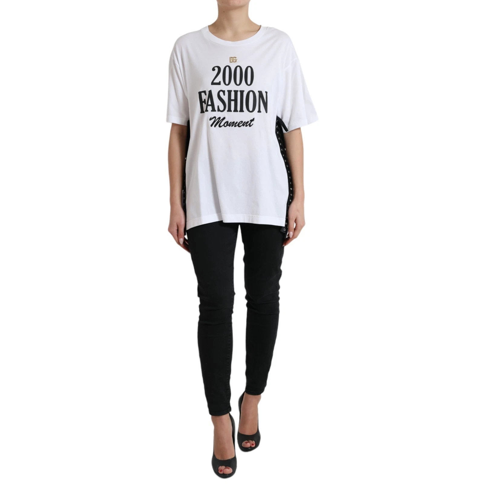 Dolce & Gabbana White Cotton 2000 Fashion Print Logo T-shirt