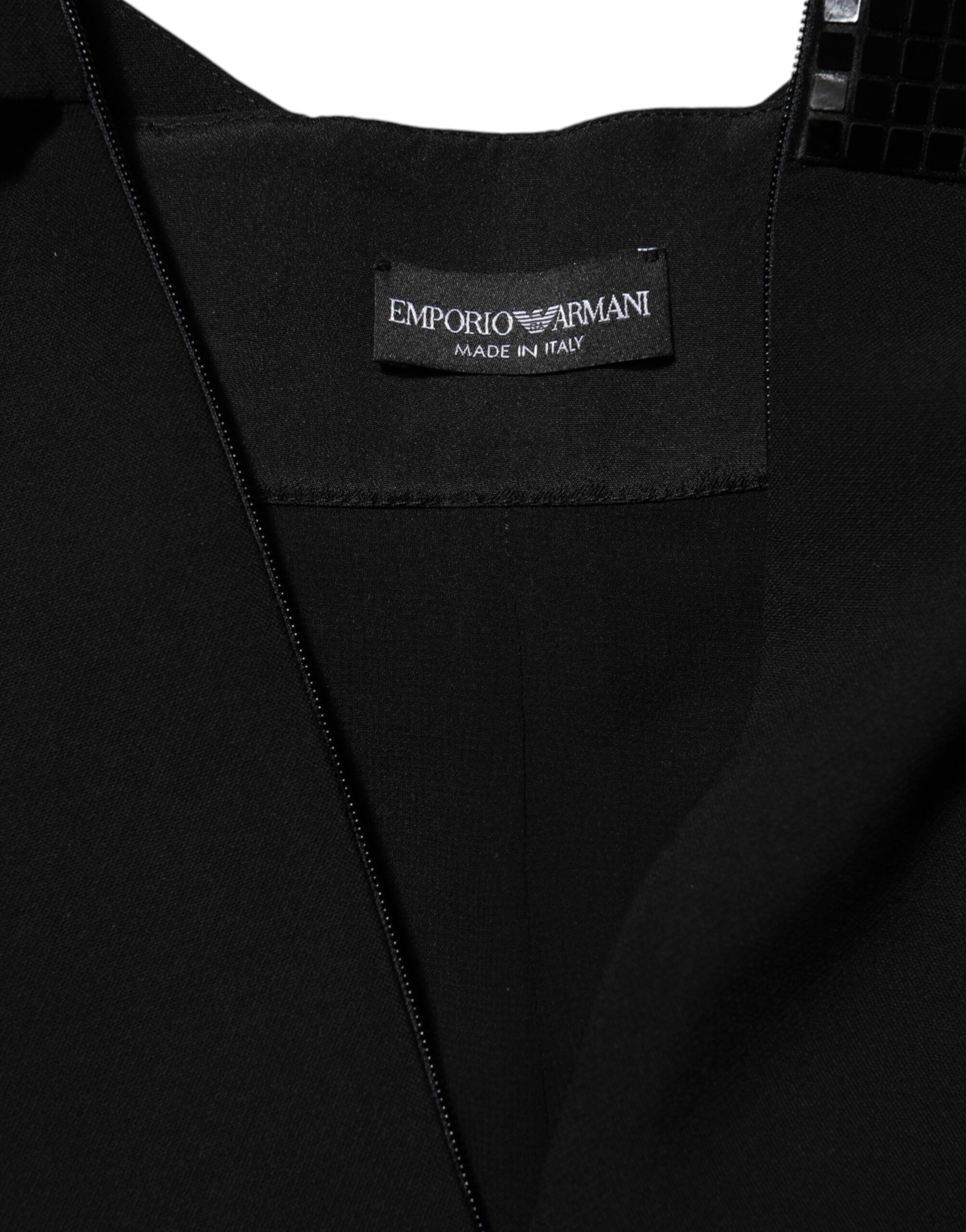 Armani Emporio Black Sheer Sleeve Belted V-Neck Mini Dress