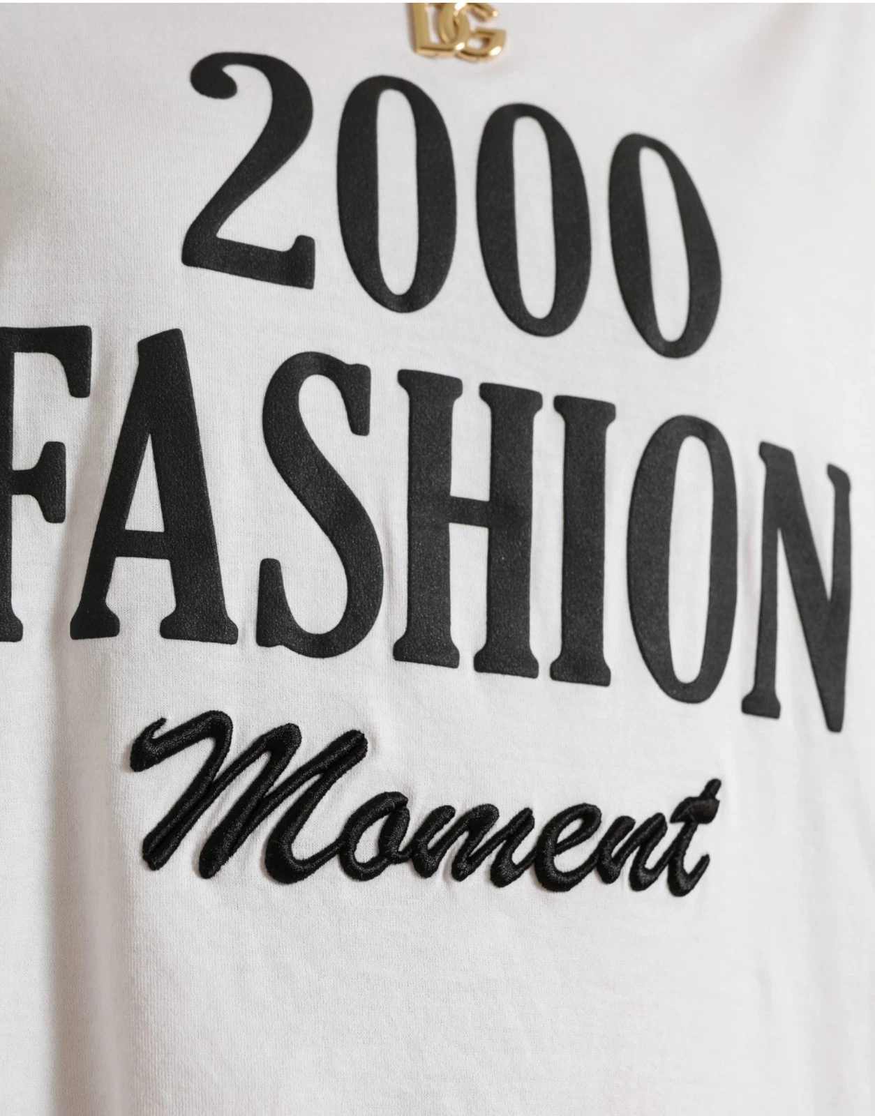 Dolce & Gabbana White Cotton 2000 Fashion Print Logo T-shirt