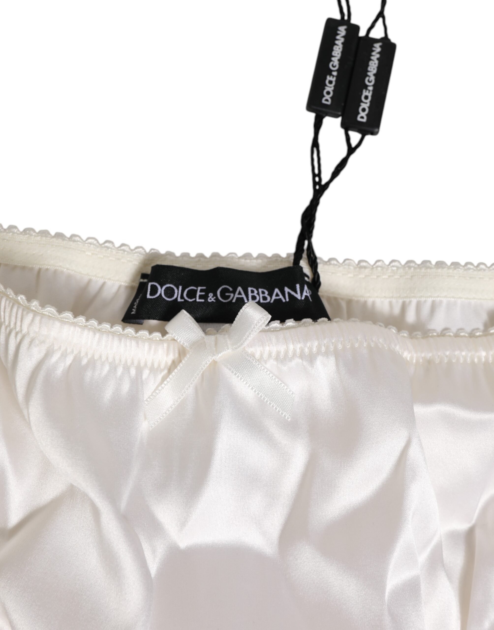 Dolce & Gabbana Ivory White Silk Satin Lace Trim Panty Underwear