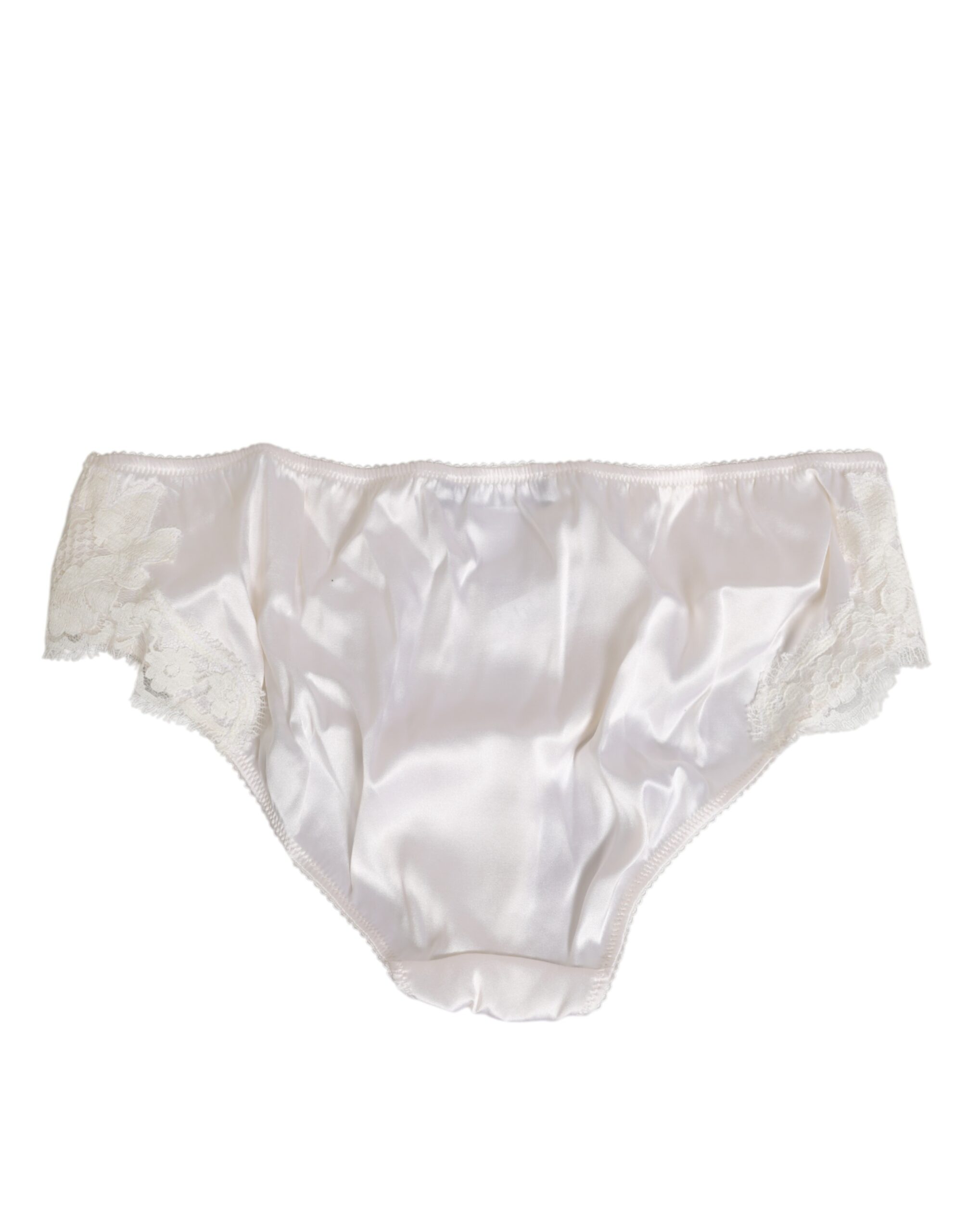 Dolce & Gabbana Ivory White Silk Satin Lace Trim Panty Underwear