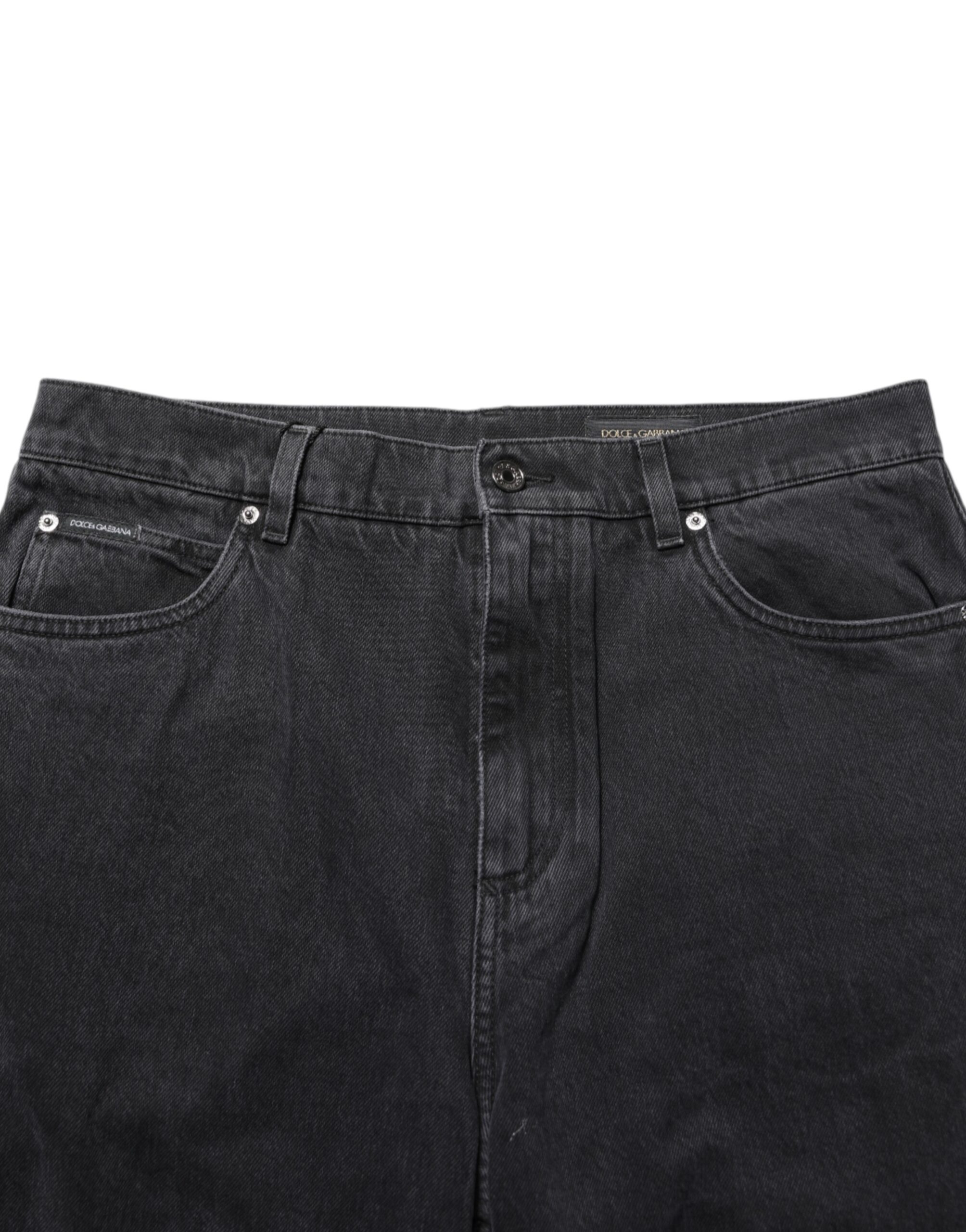 Dolce & Gabbana Black Denim Wide Leg Relaxed Fit Pants Jeans